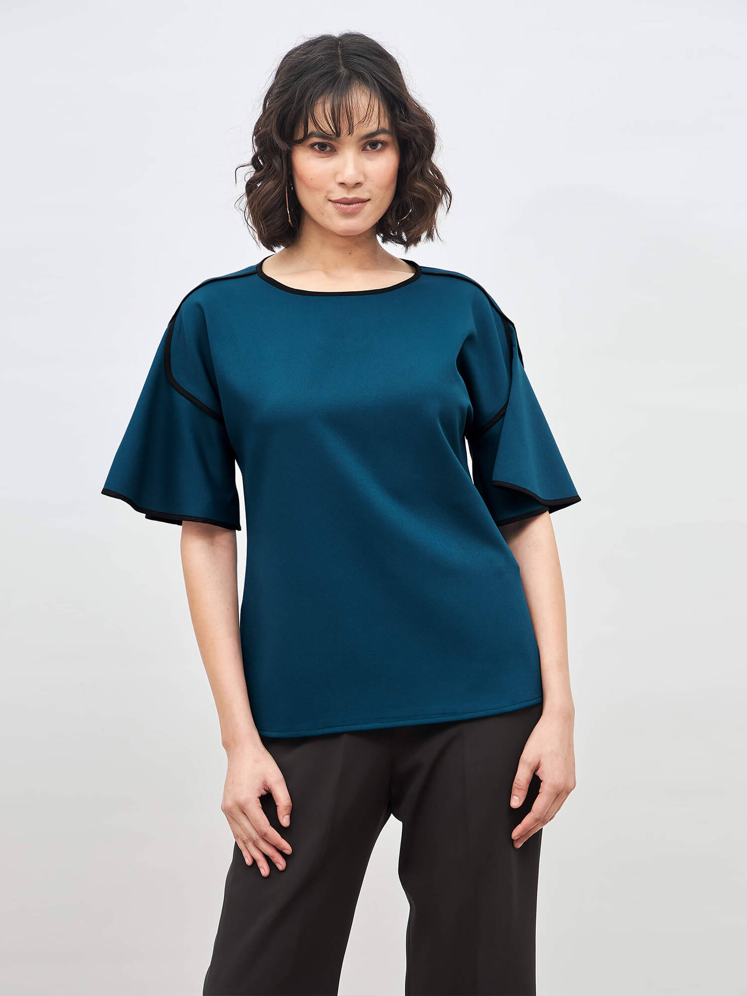 Gracious Contrast Piping Top - Teal