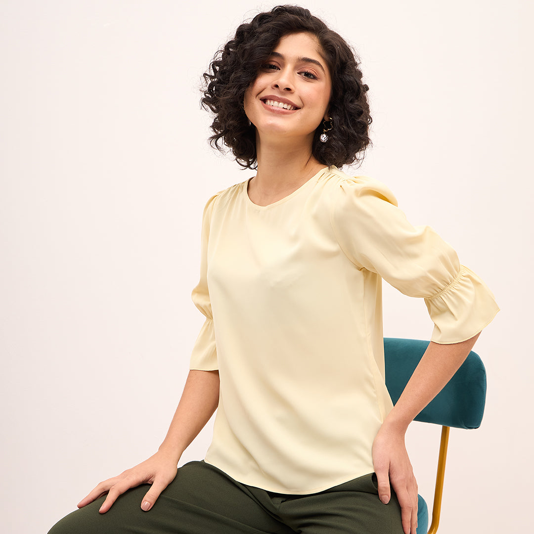 Lemon Sherbet Boat Neck Top - Light Yellow