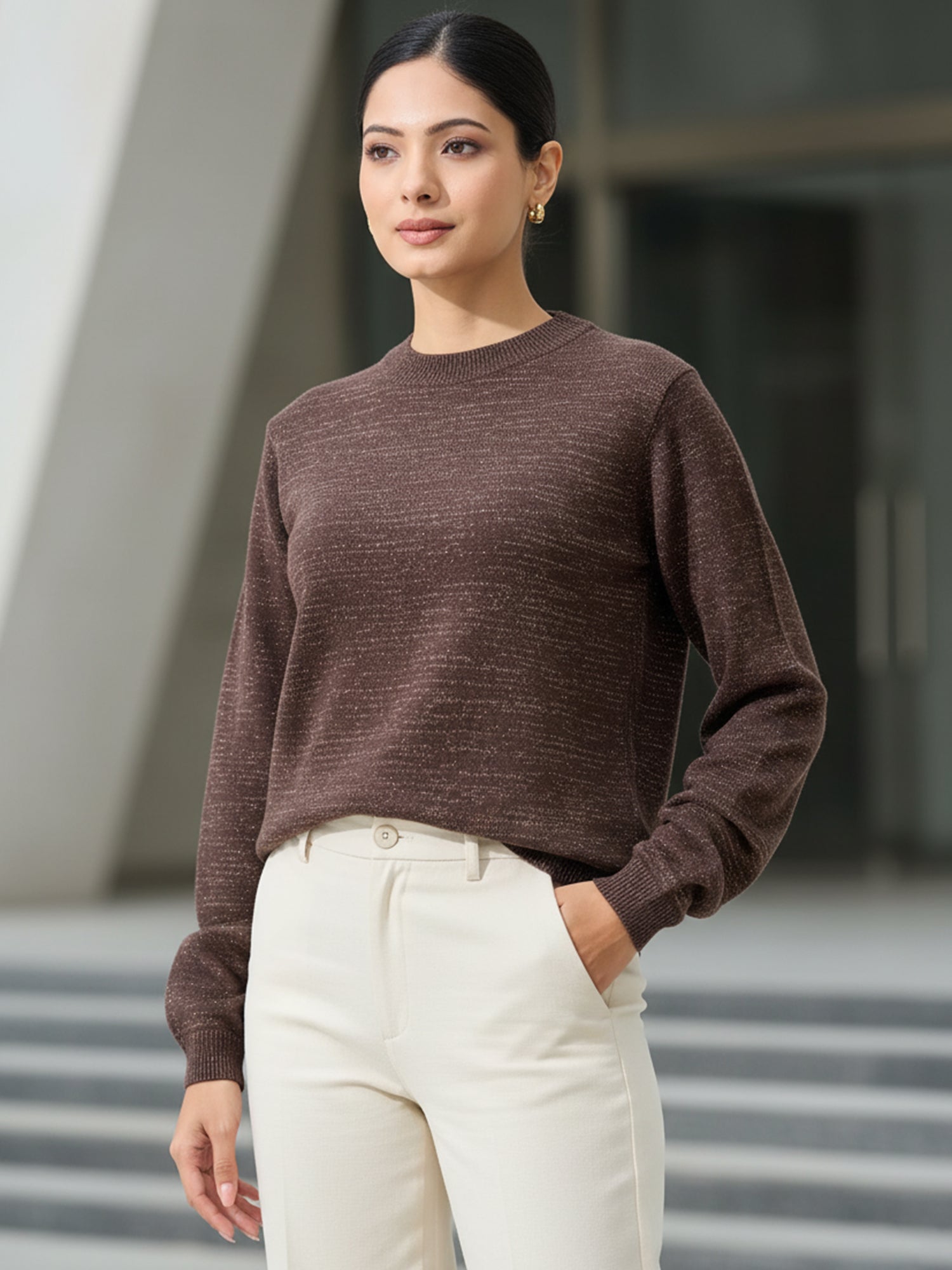Lissa Lurex Knit Sweater - Mocha Brown