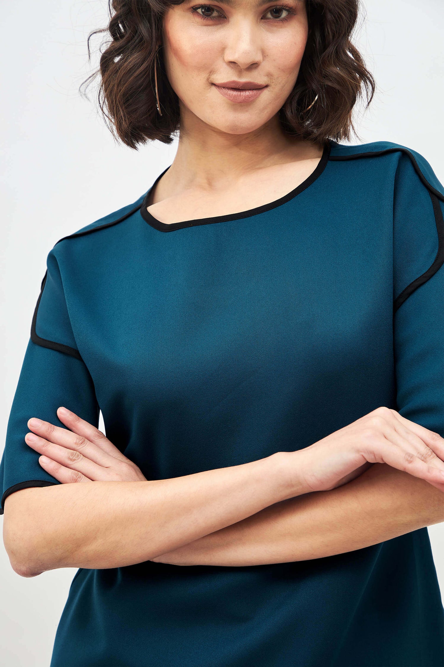 Gracious Contrast Piping Top - Teal