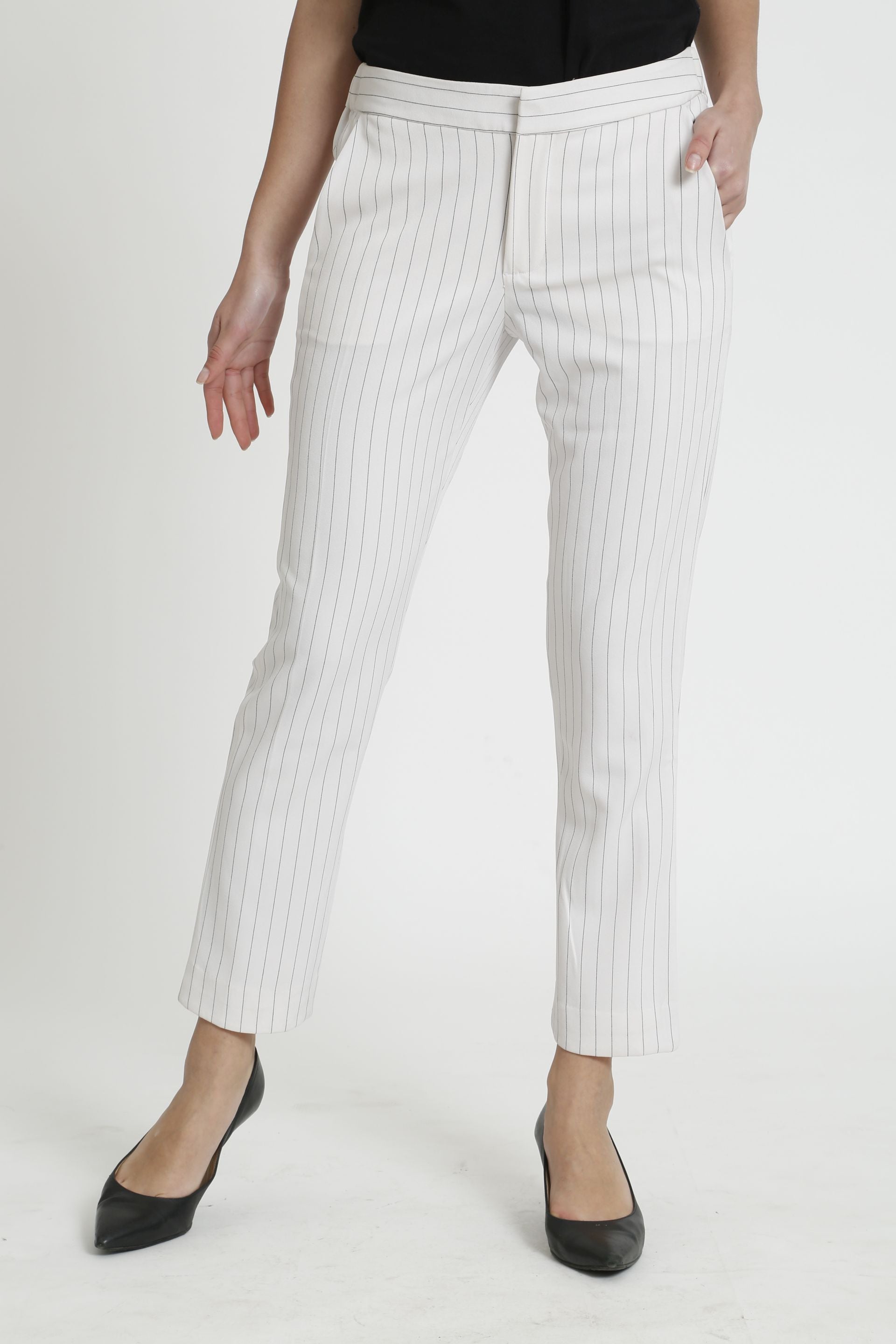 Beacon Striped High Rise Pants - White/Black