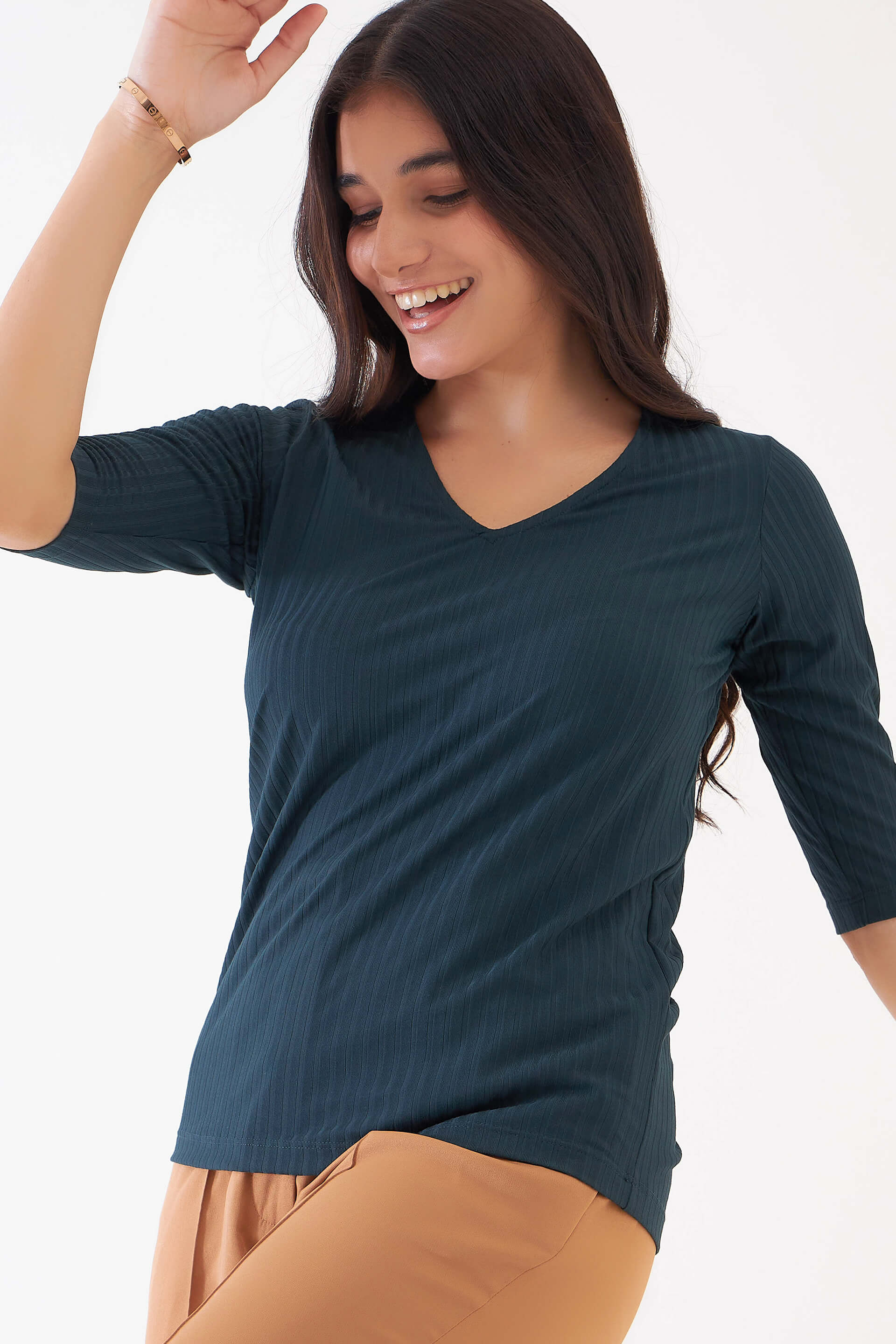 Bianca Rib Knit Top - Dark Green
