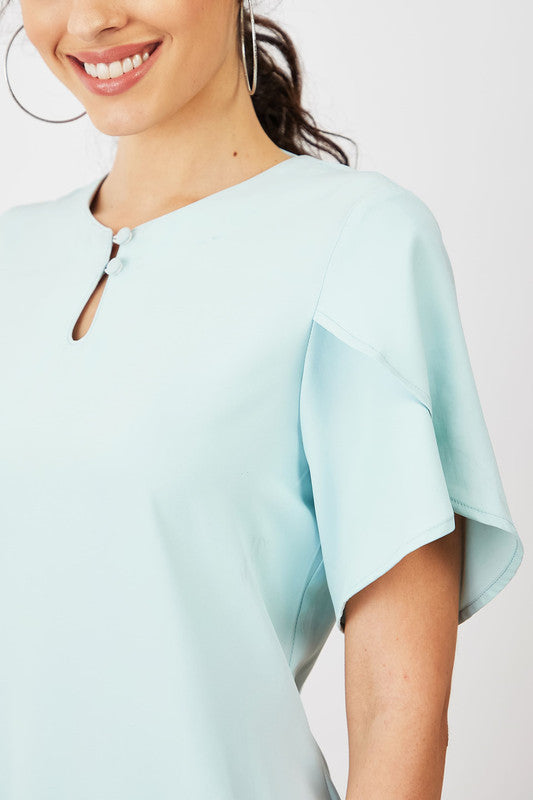 Tiffany Petal Sleeves Top - Ice Blue