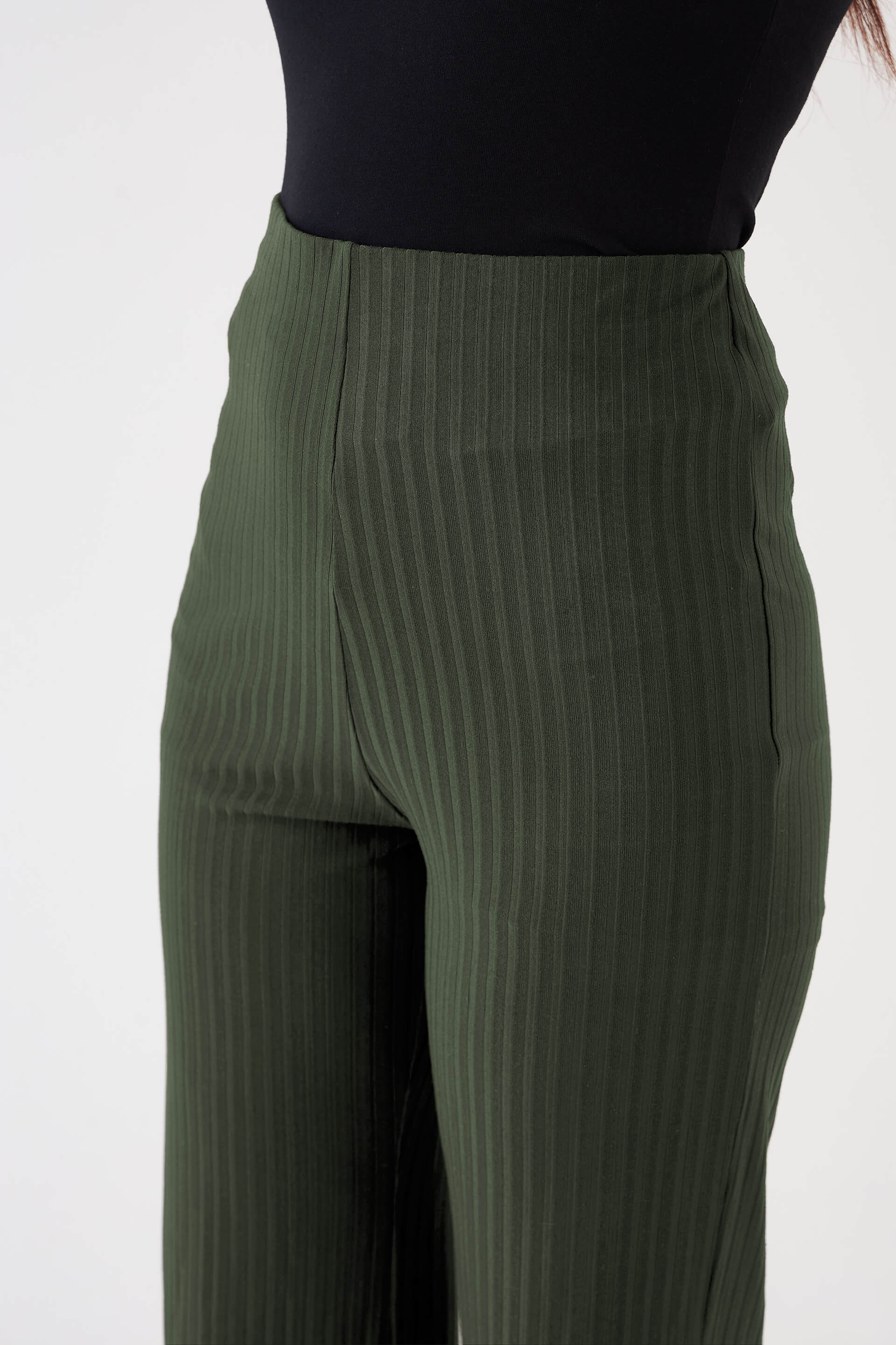 Lydia Rib Knit Trousers - Olive Green