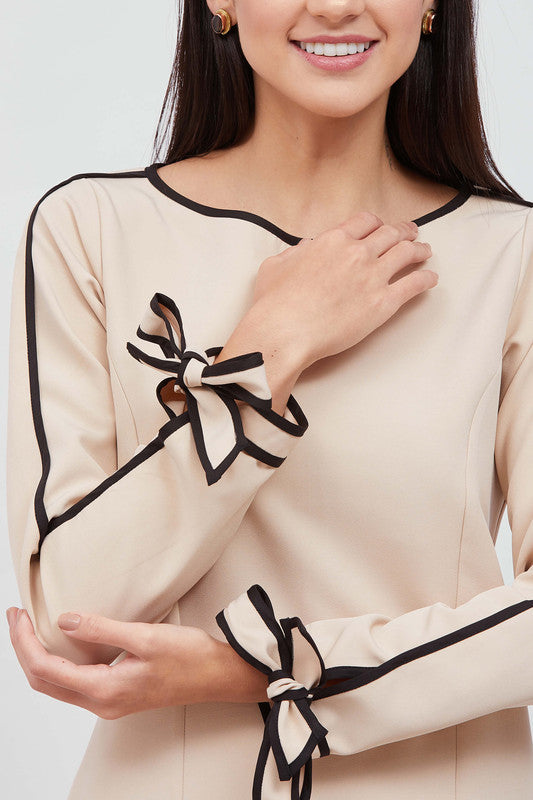 Cookie Tie-up Cuff Dress - Cream