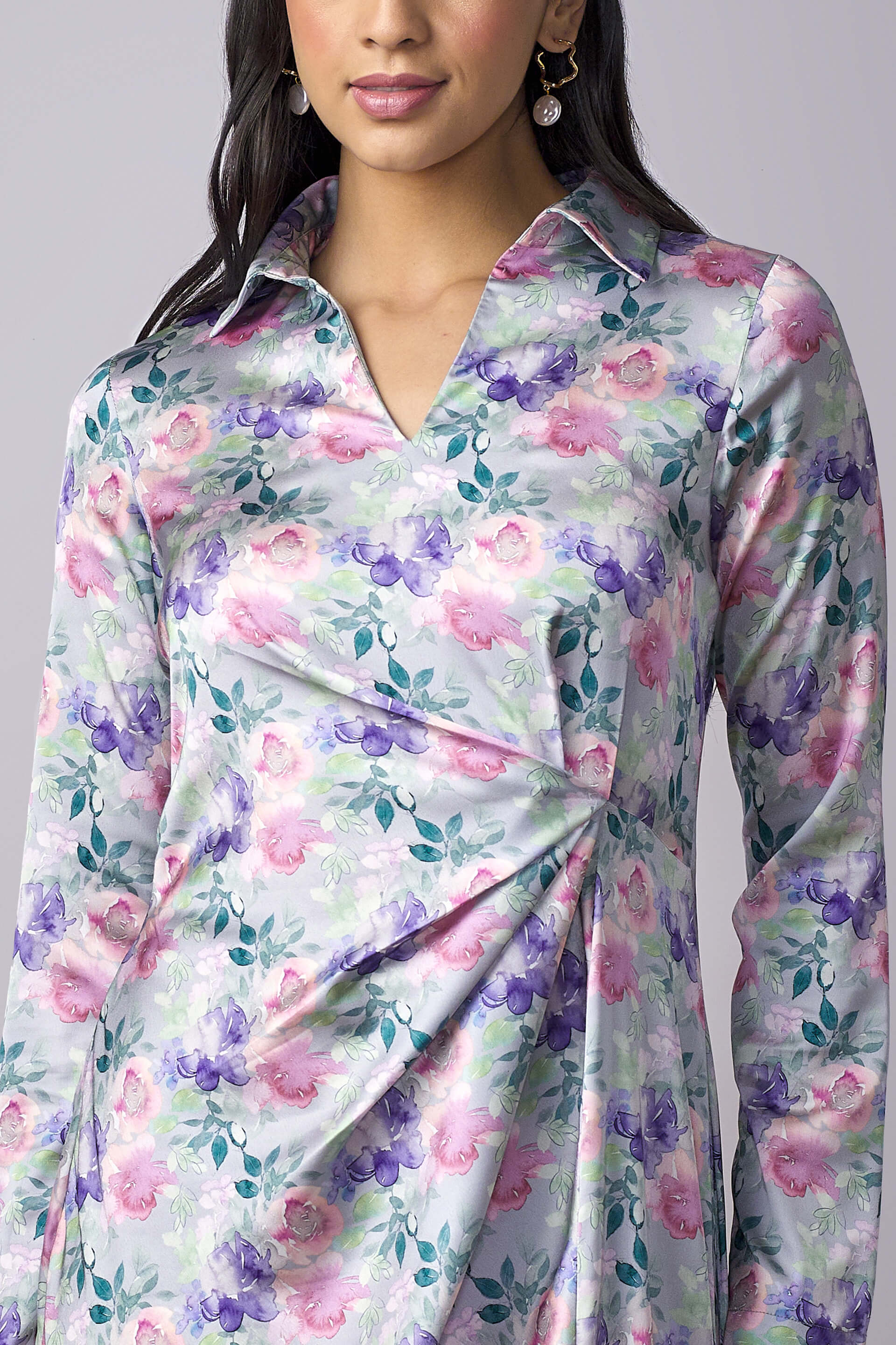 Toni Floral Draped A-Line Dress - Multicolor