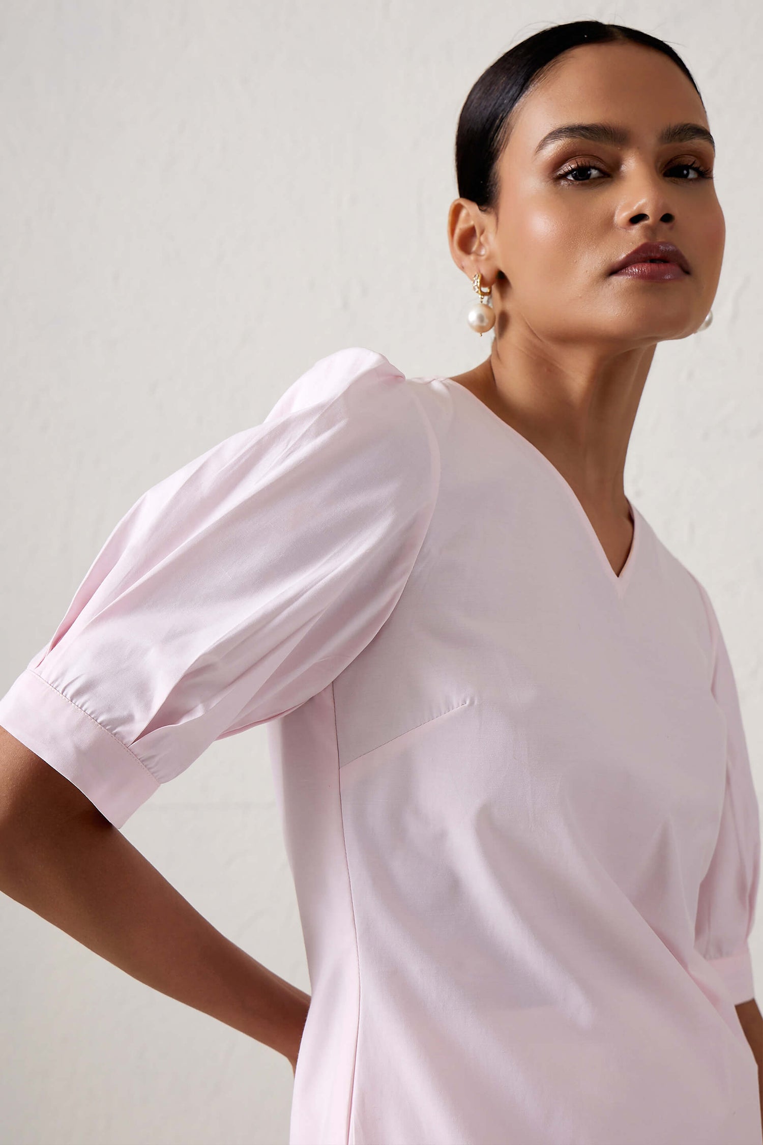 Rosette Boat neck printed dress - Pink/White