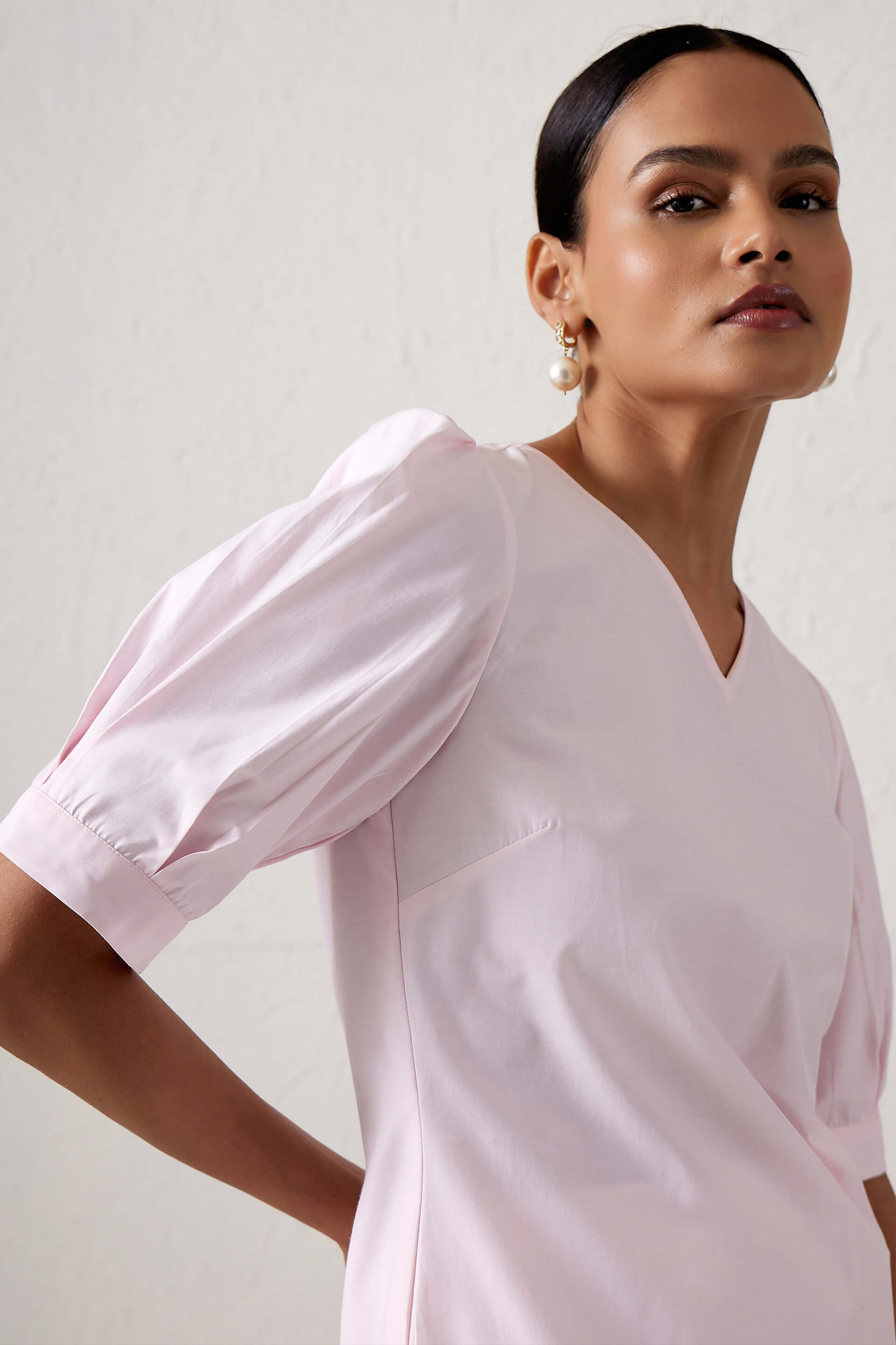 Rosette Boat neck printed dress - Pink/White