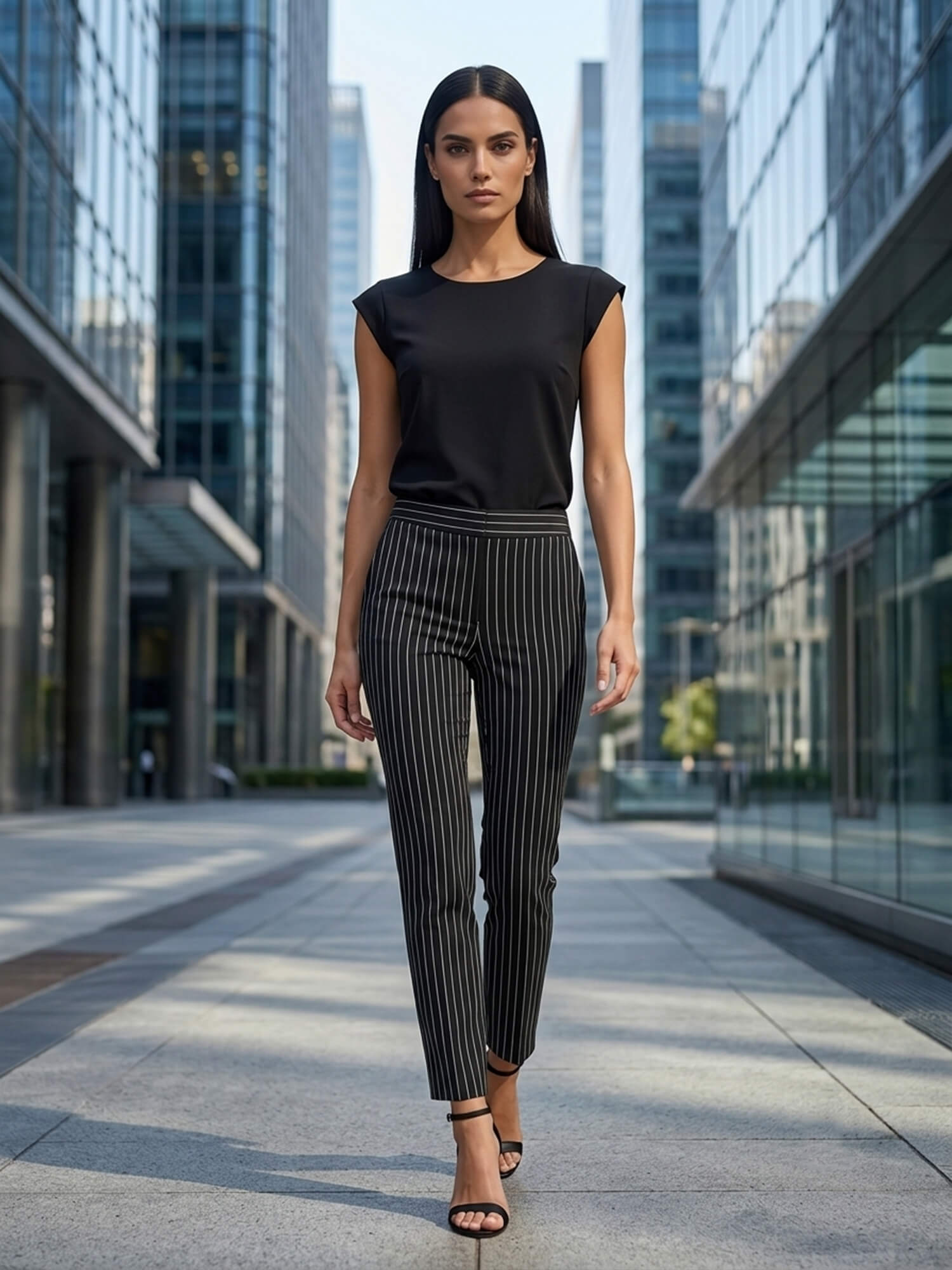 Obsidian Striped High Rise Pants - Black