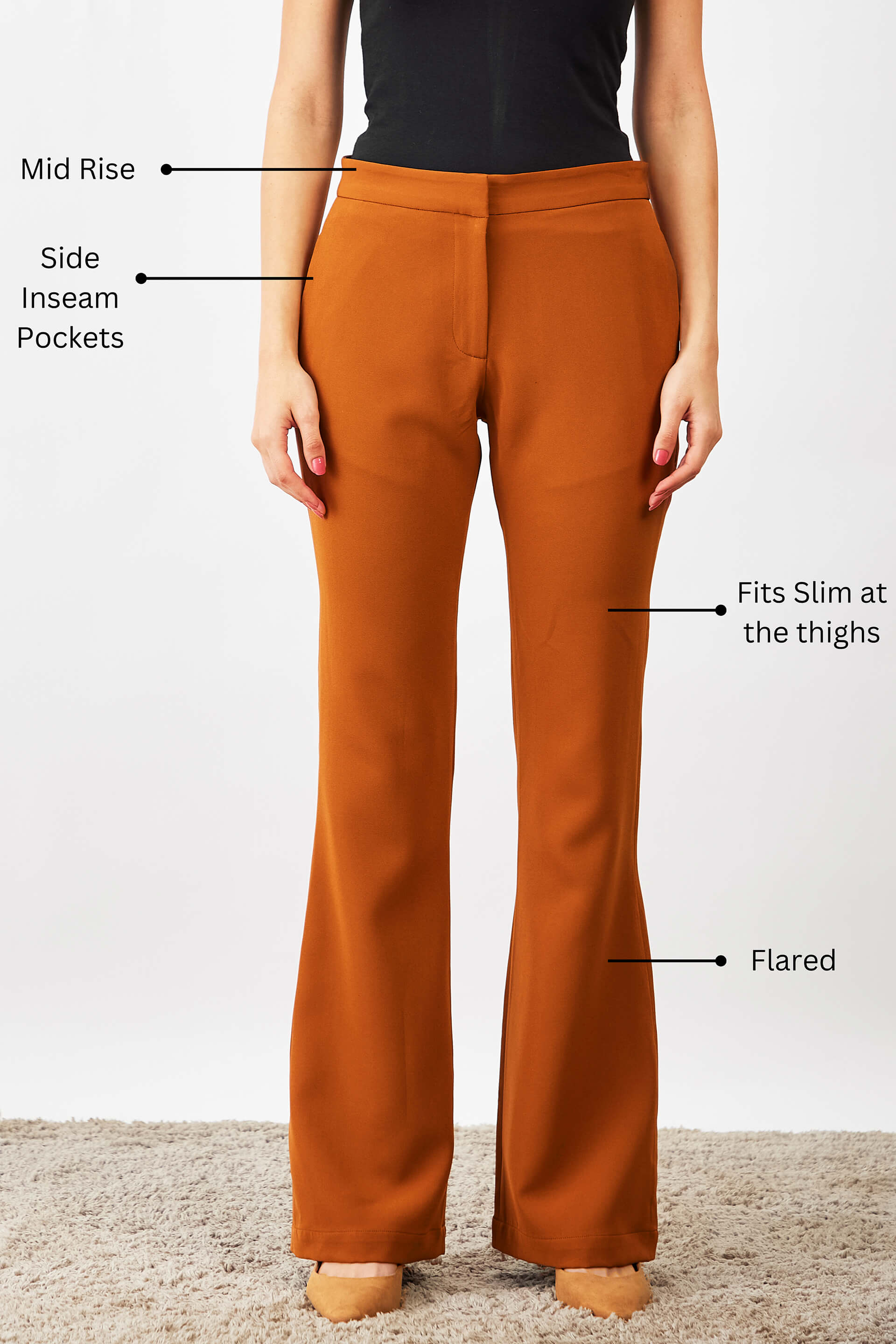 Courteous Flared Mid Rise Pants - Tan Brown