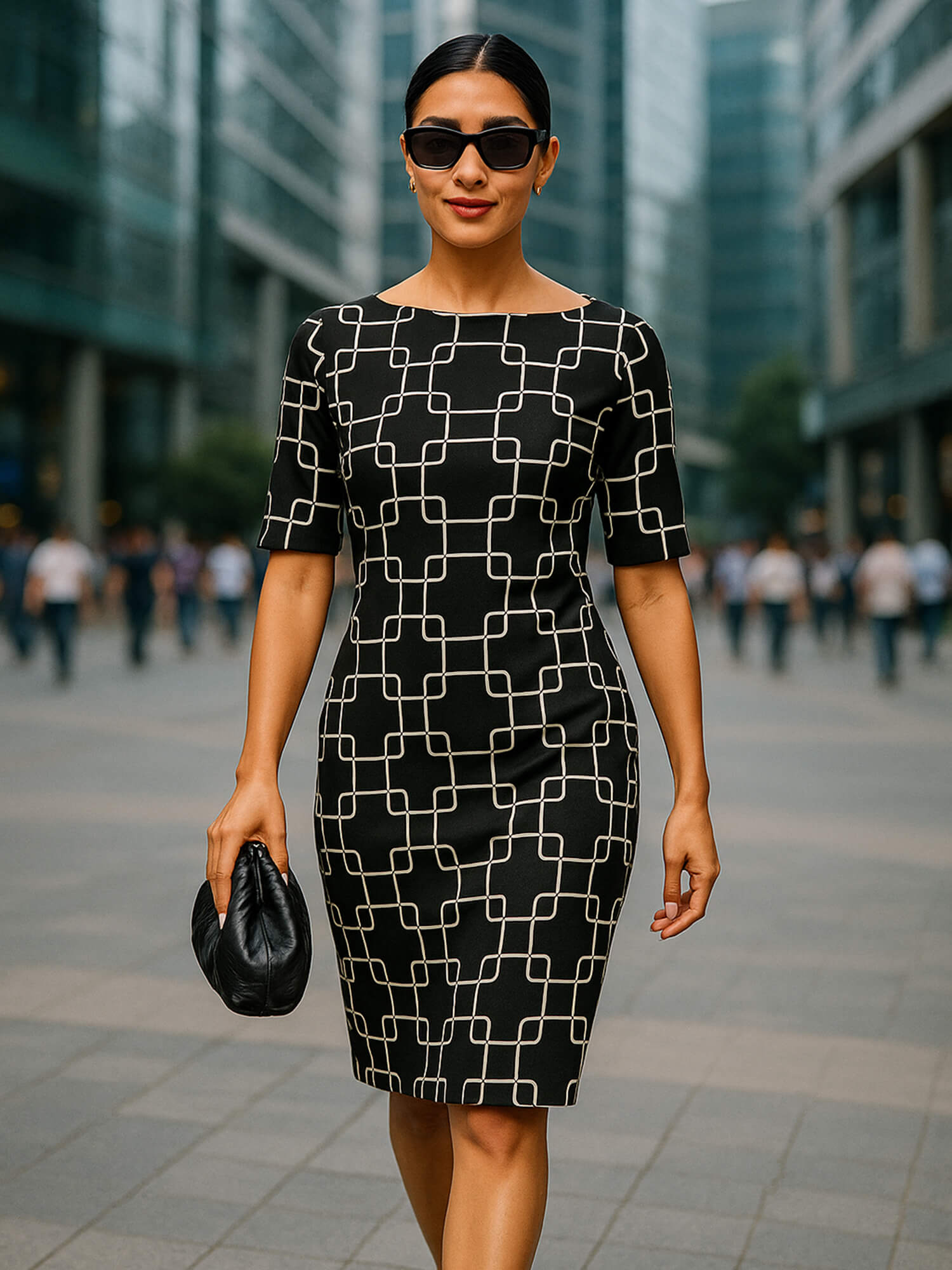 Quadrate Printed Shift Dress - Black