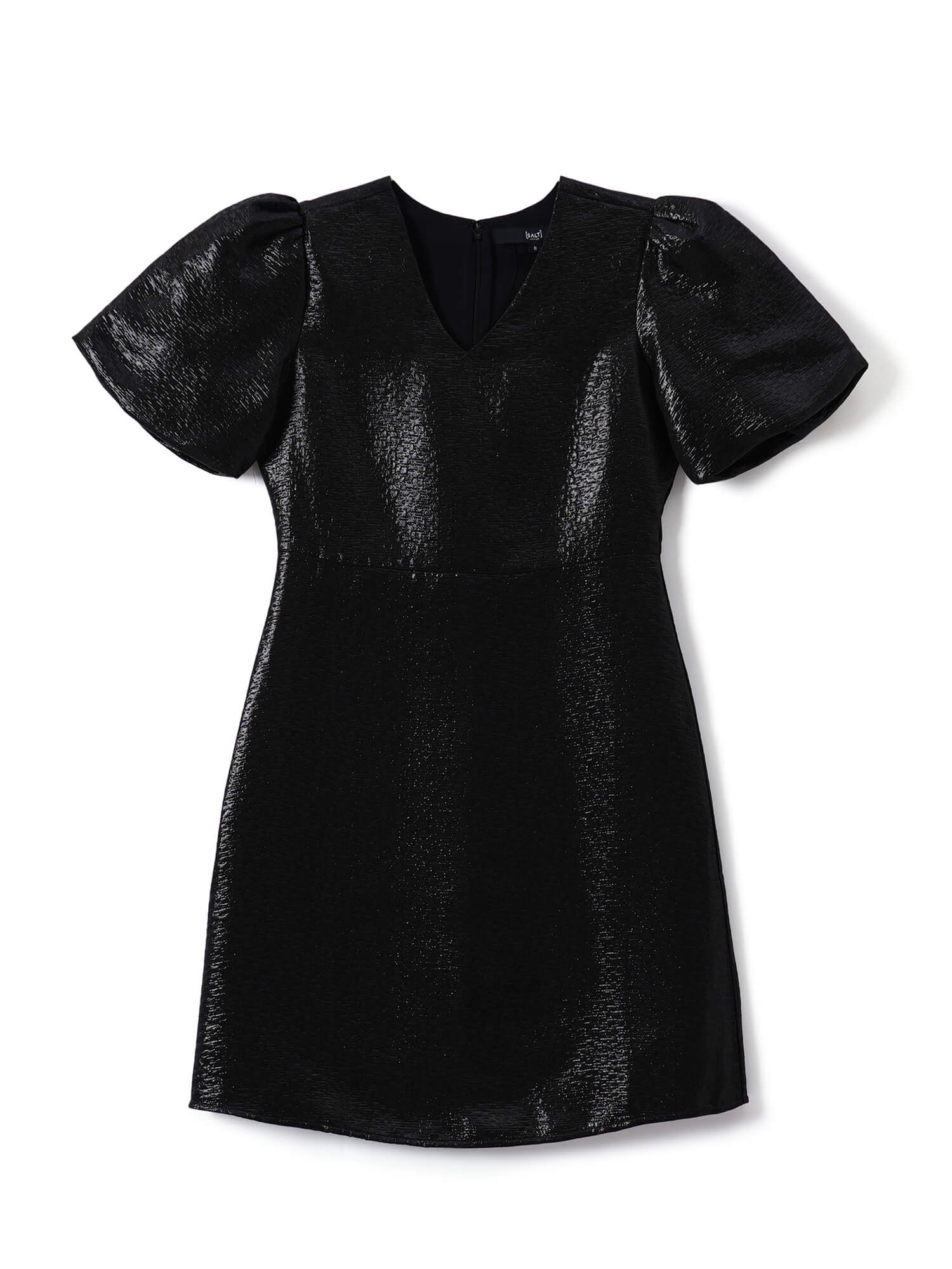 Rebel V-Neck Puff Sleeve Dress - Black