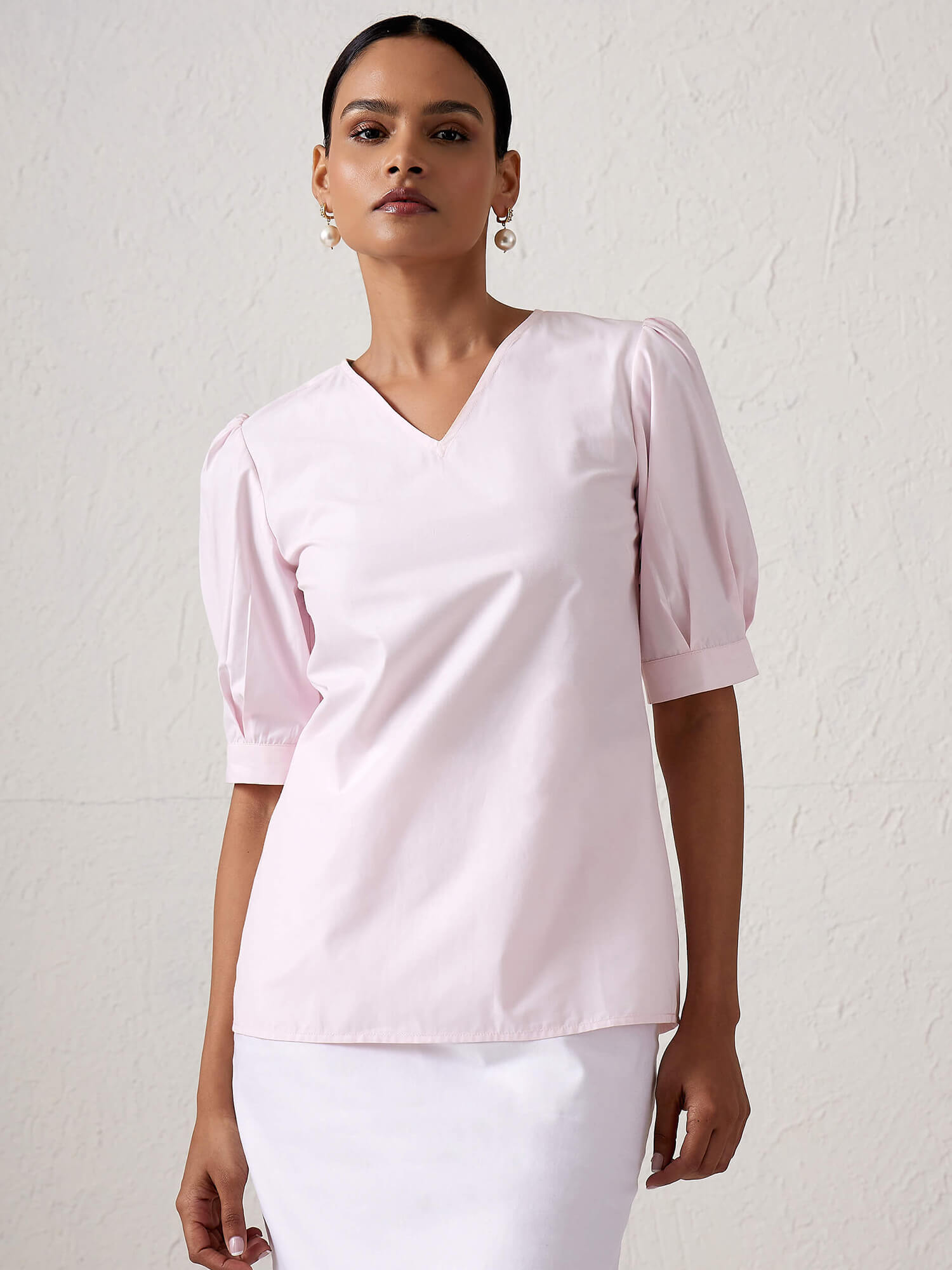 Rosette Boat neck printed dress - Pink/White