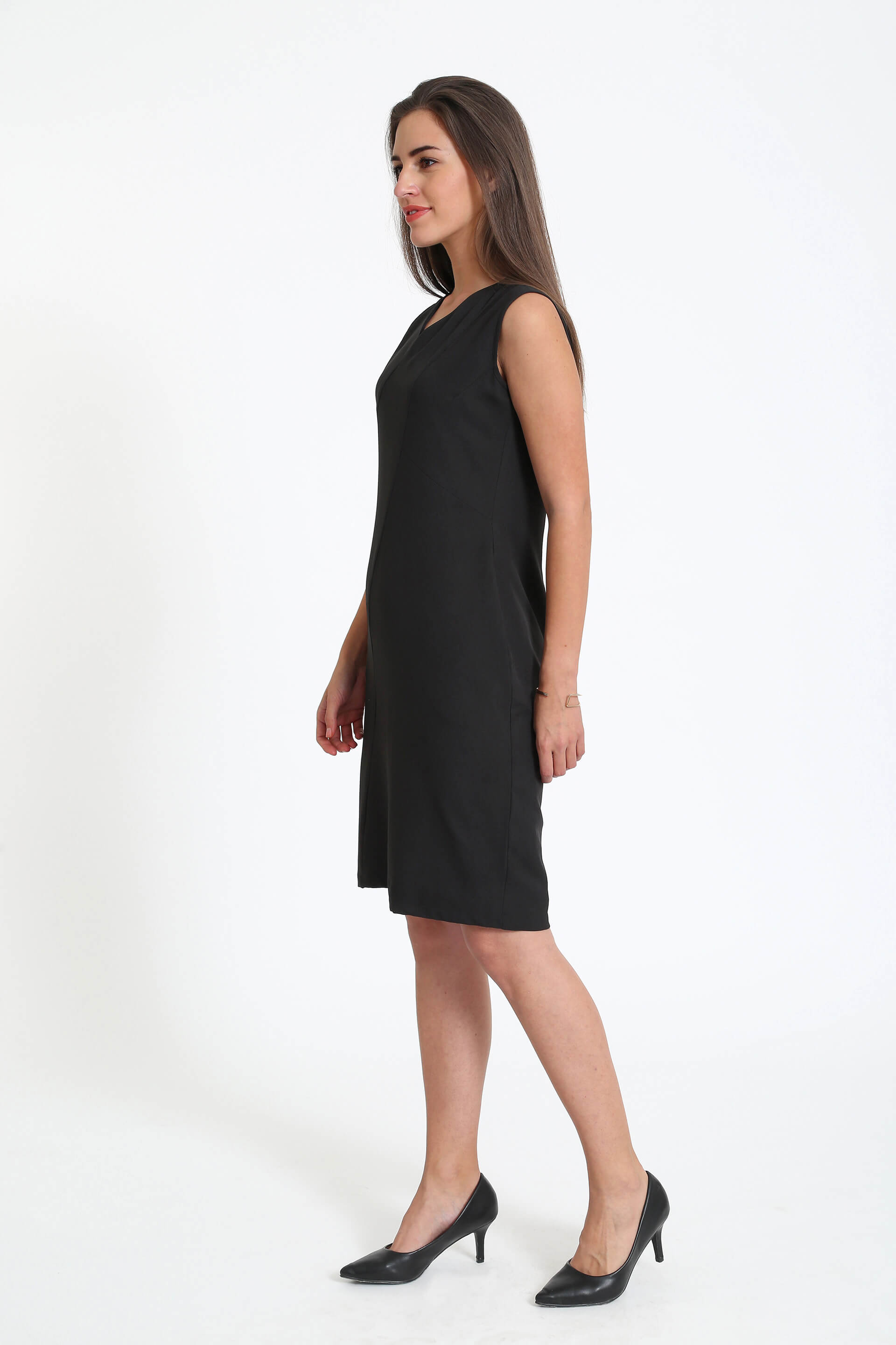 Punctual-Black V-Neck Multipanel Basic Dress - Black