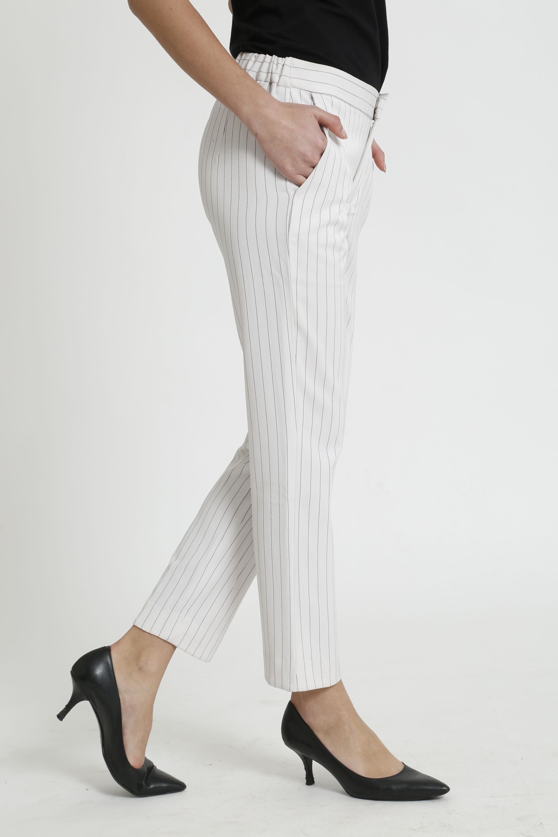 Beacon Striped High Rise Pants - White/Black