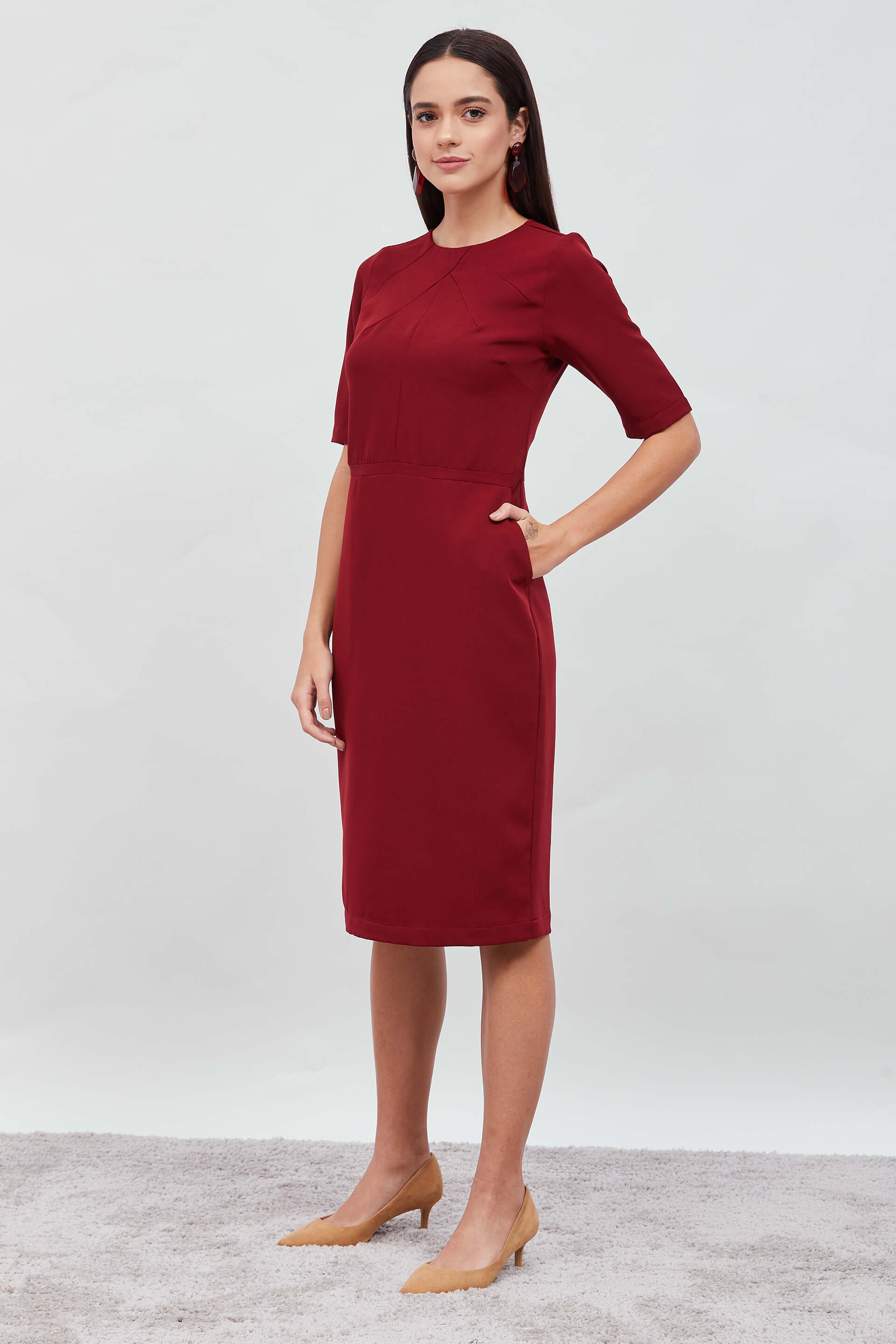 Prestige-Maroon Sheath Dress - Maroon