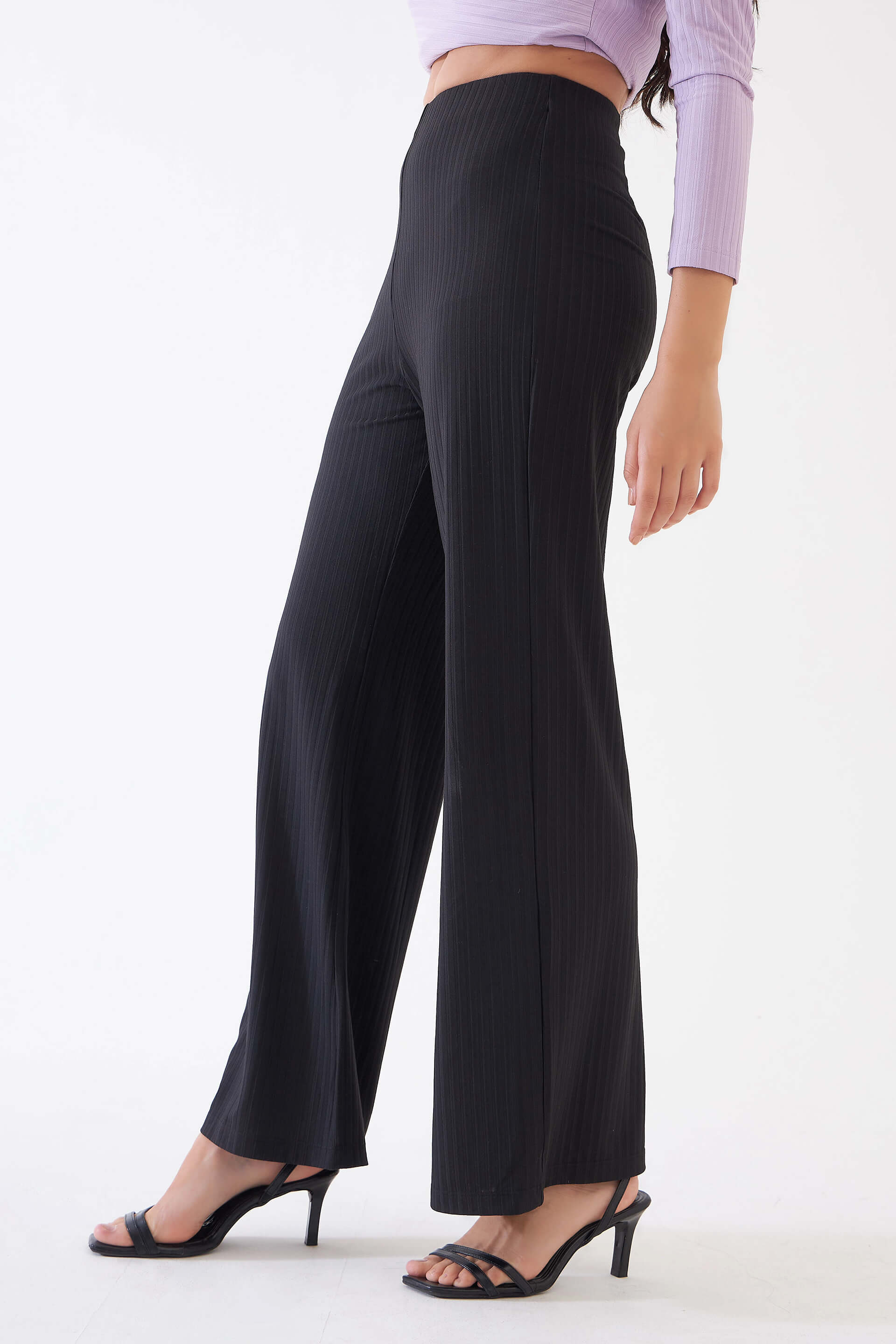 Lydia Rib Knit Trousers - Black