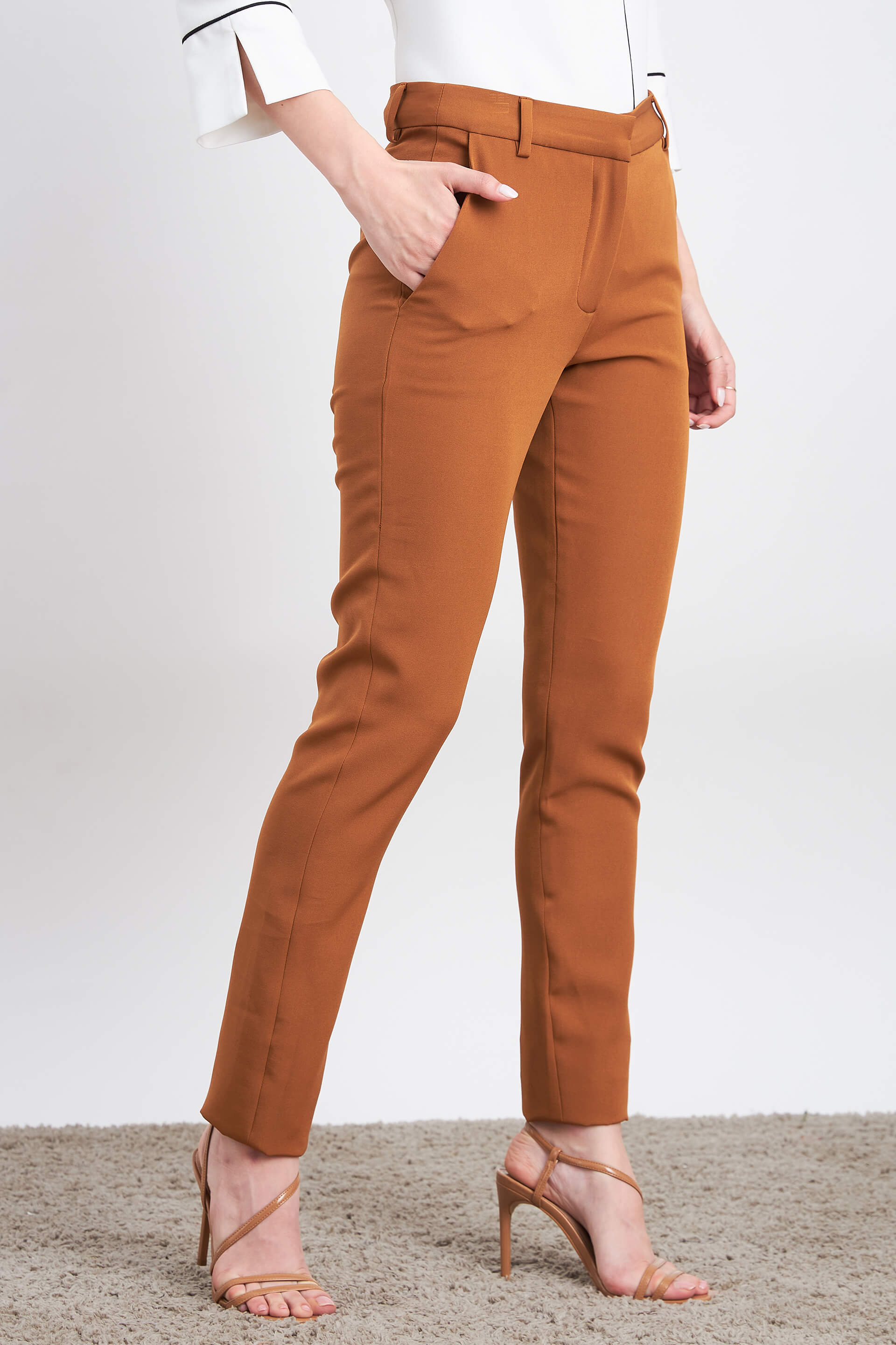 Earnest Mid To High Rise Pants - Tan Brown