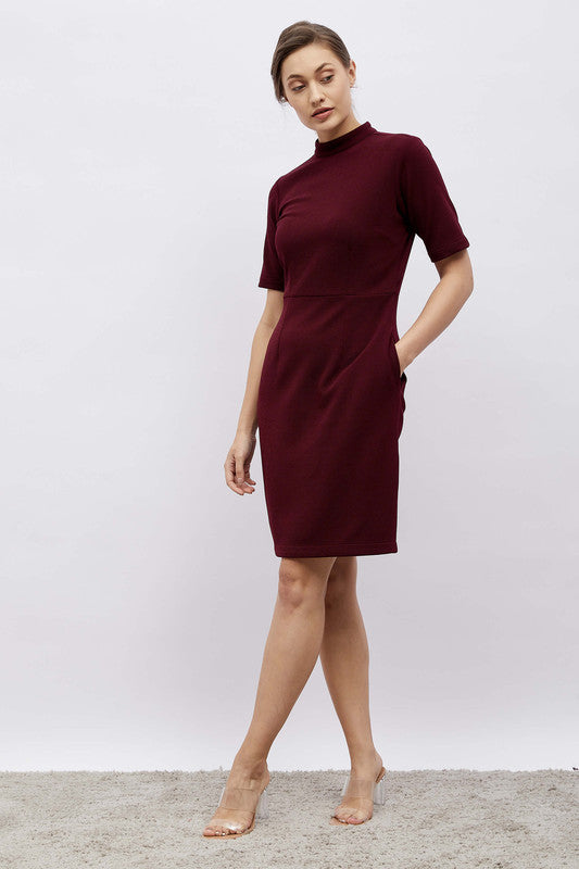 Nutmeg Fall-Winter High Neck Dress - Brown