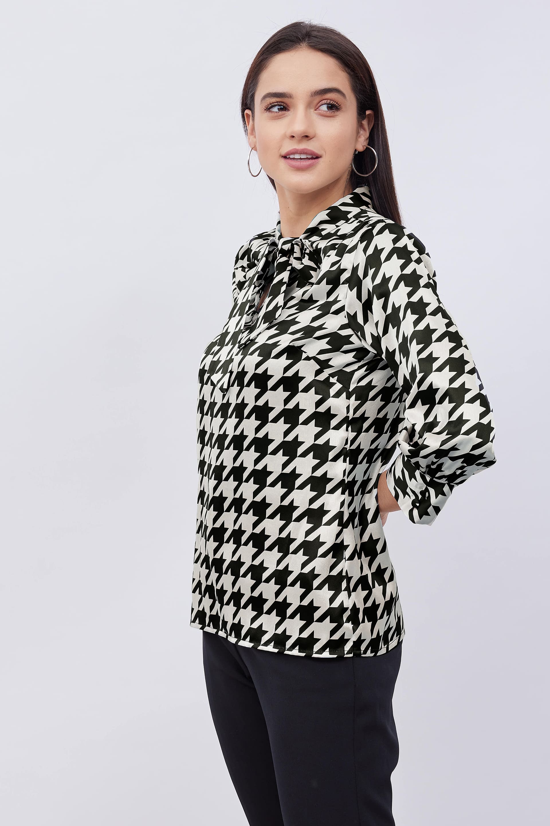 Sabre Printed Satin Tie-up Top - Black & White