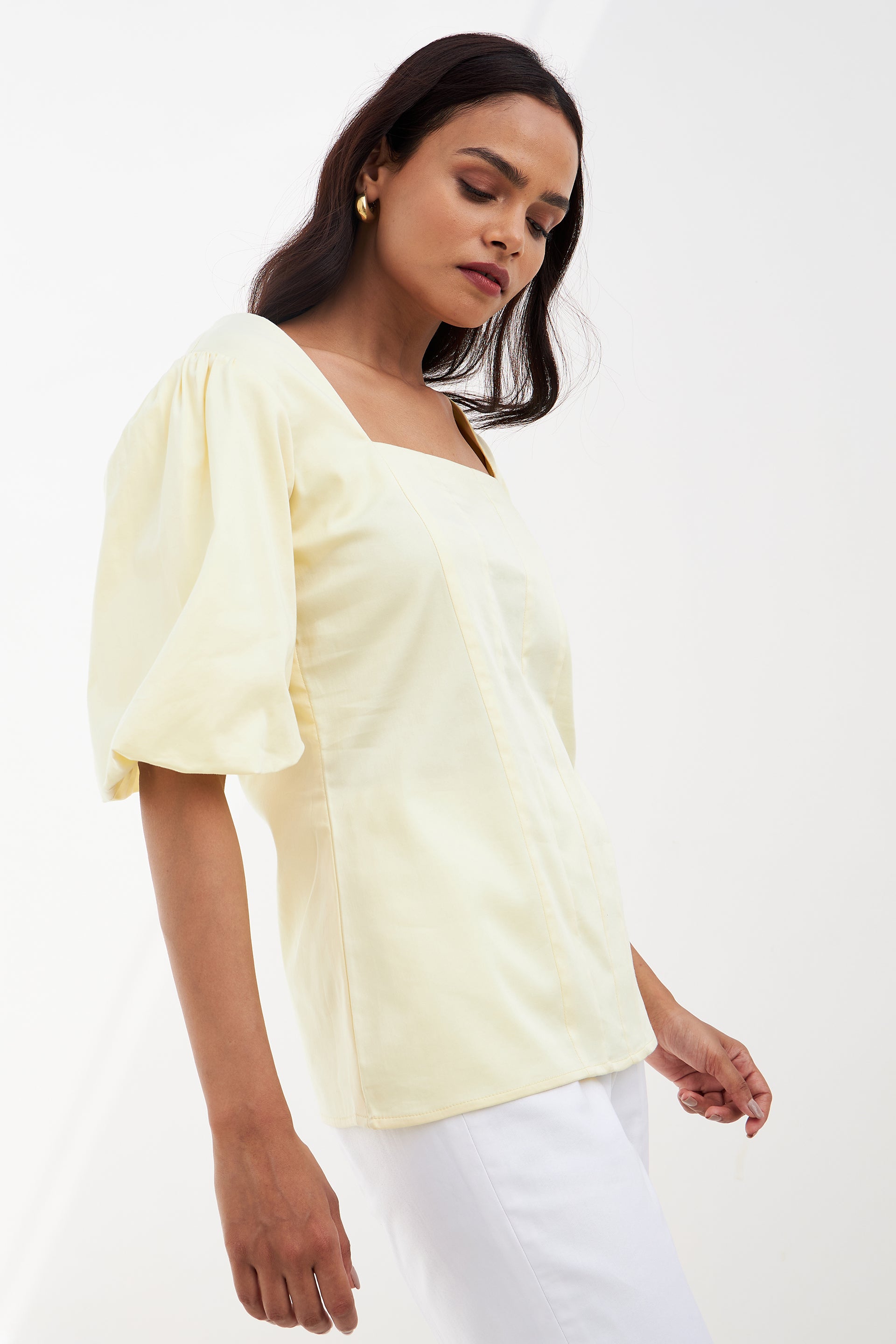 Citrine Balloon Sleeves Top - Lemon Yellow