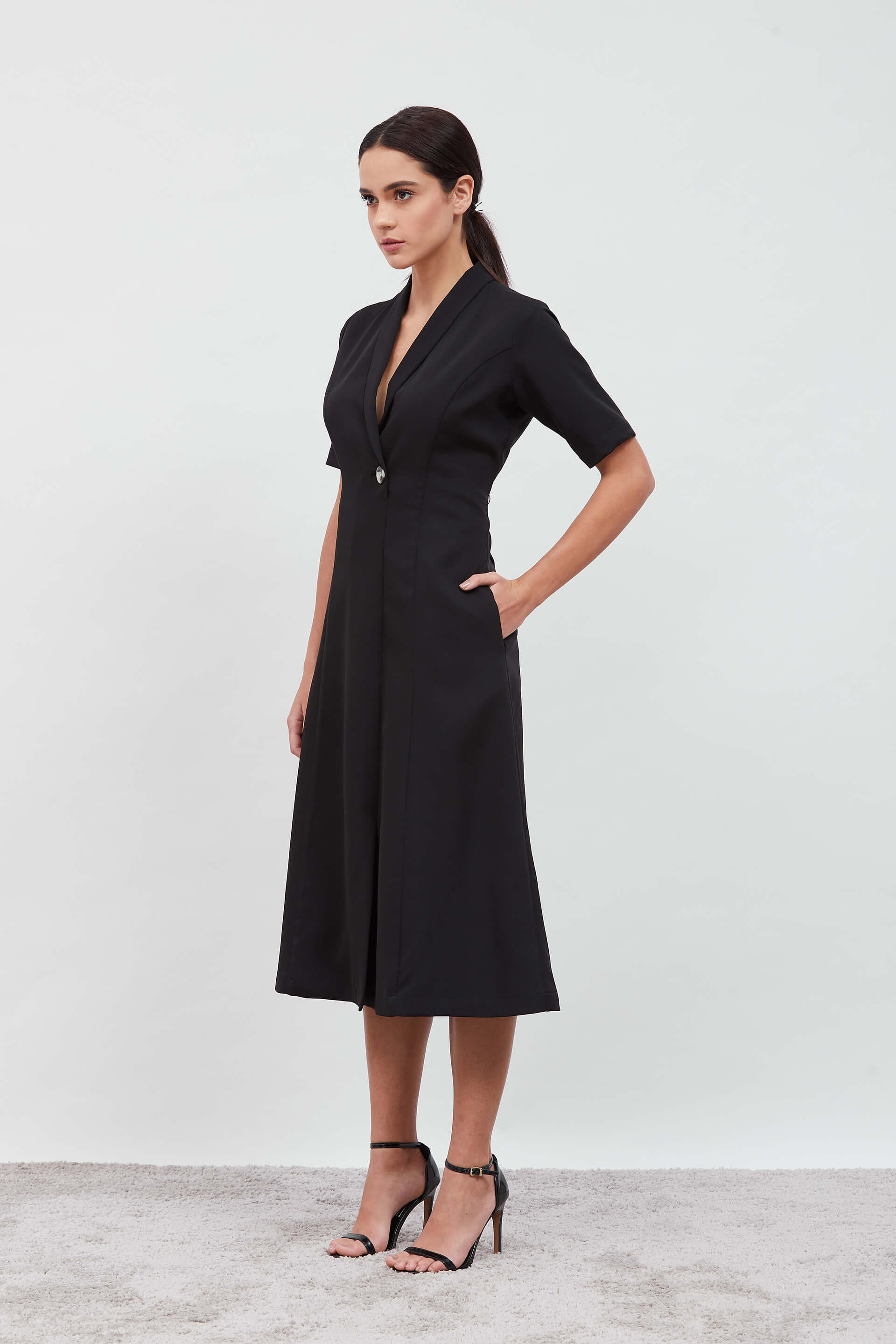Stalwart Shawl Collared Dress - Black