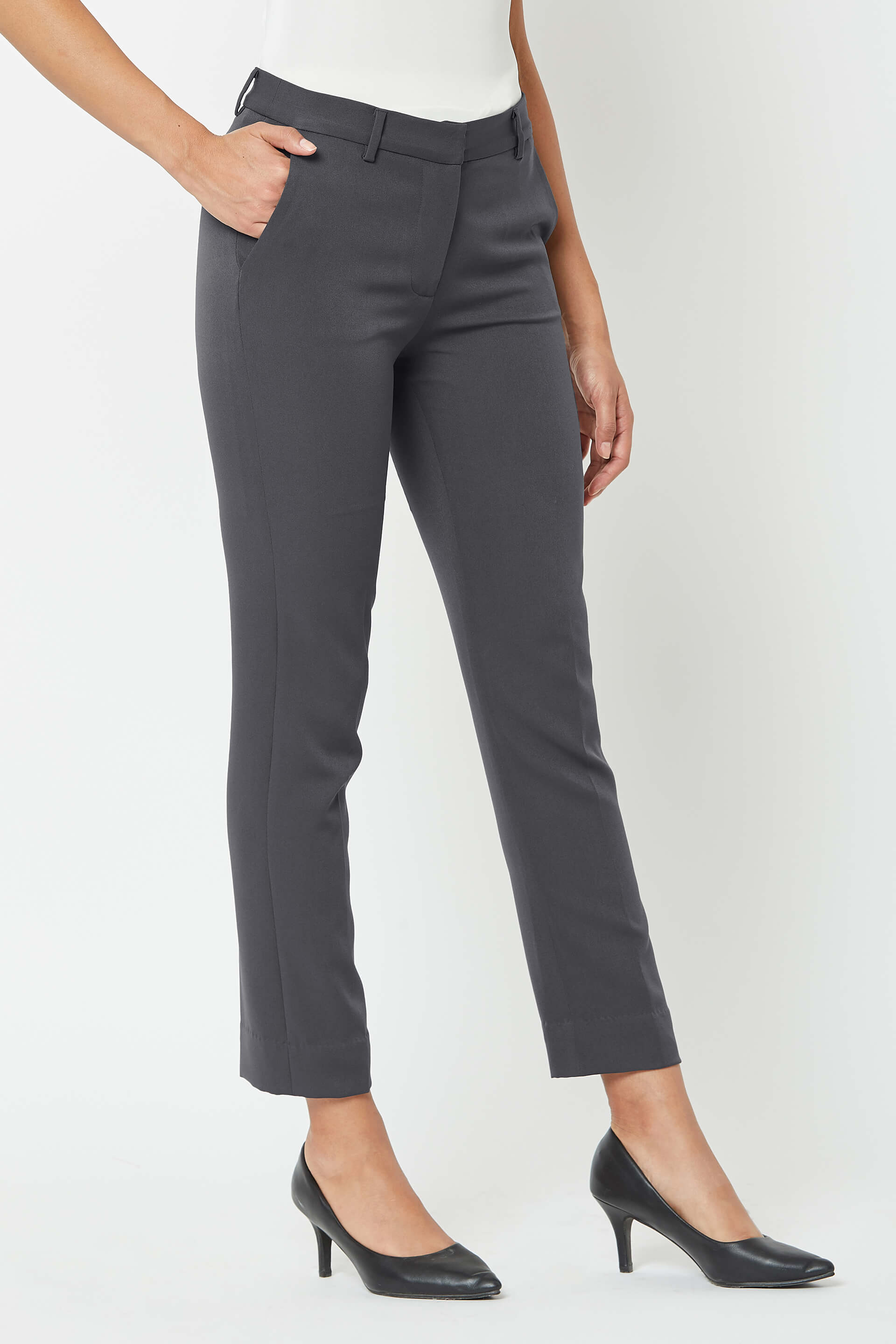 Earnest-Grey Mid Rise Slim Pants - Grey