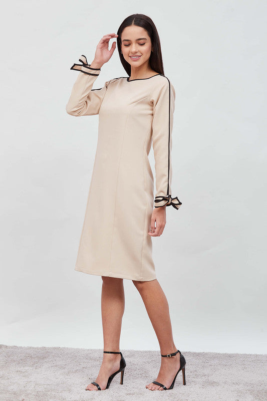 Cookie Tie-up Cuff Dress - Cream