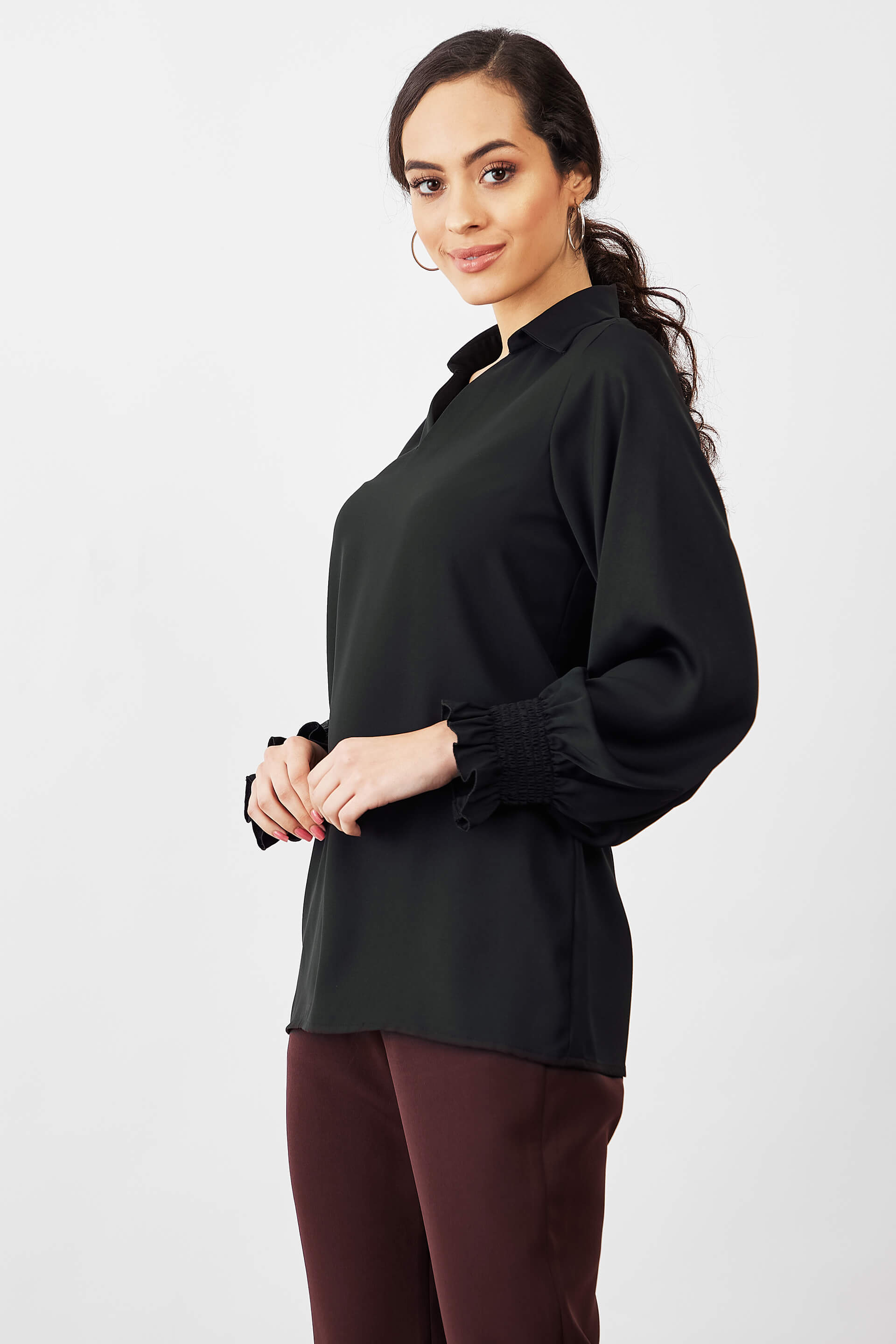 Starlight Collared Neckline Top - Black