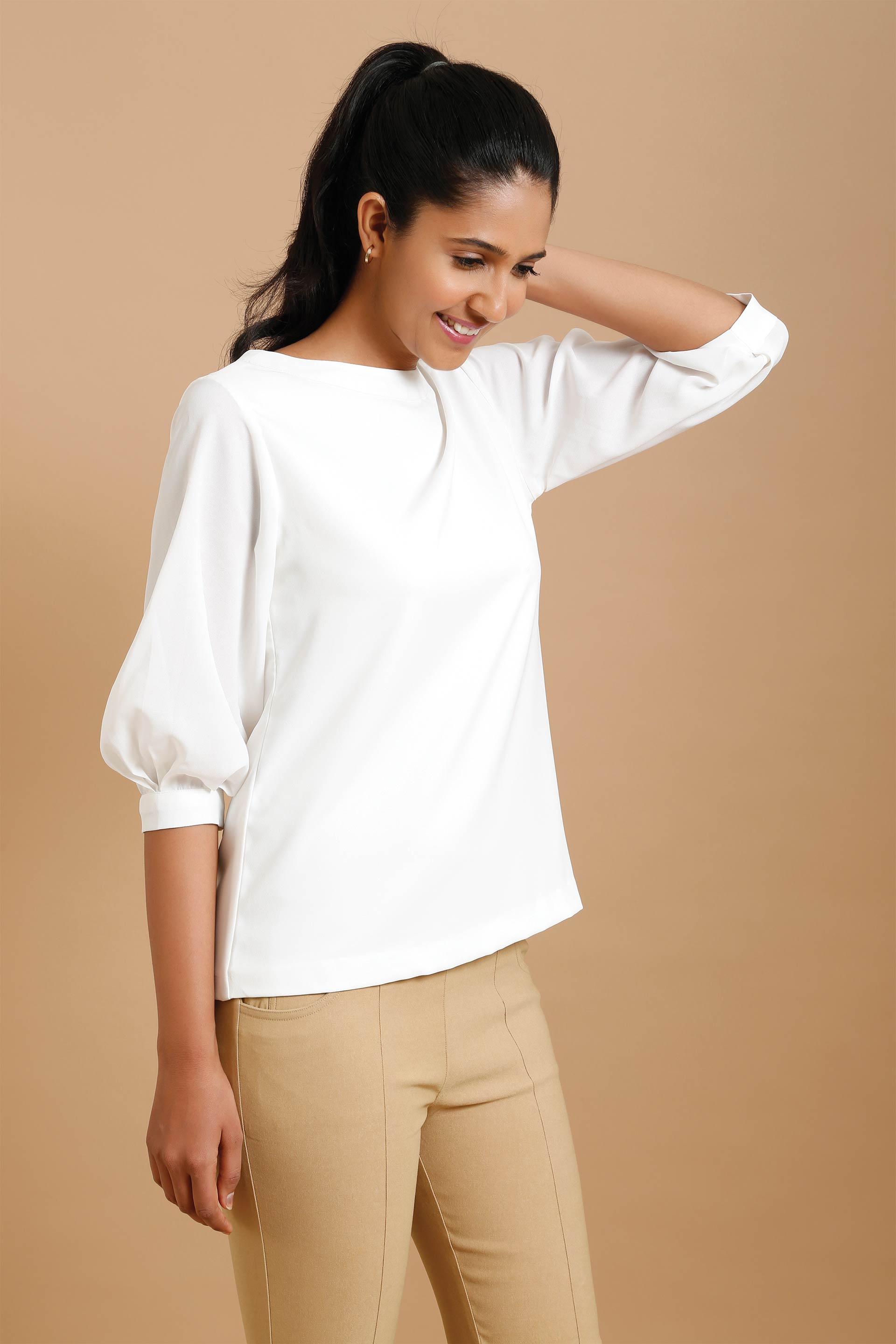 Coconut lantern sleeve top - White