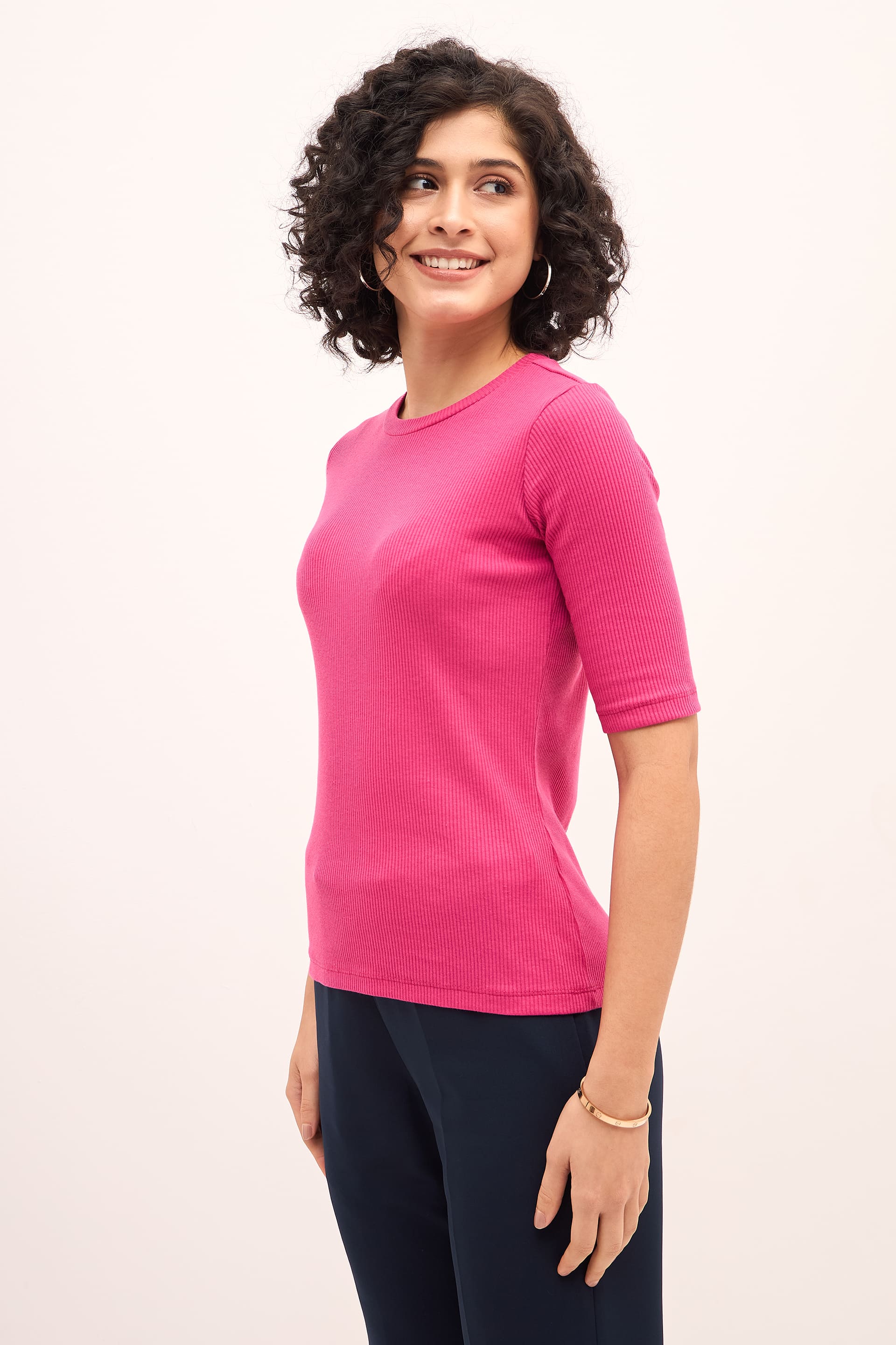 Plush Round Neck T-Shirt - Pink