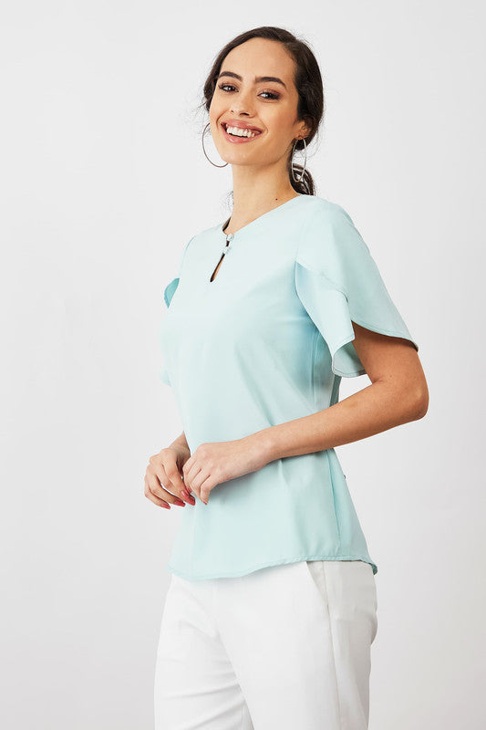 Tiffany Petal Sleeves Top - Ice Blue