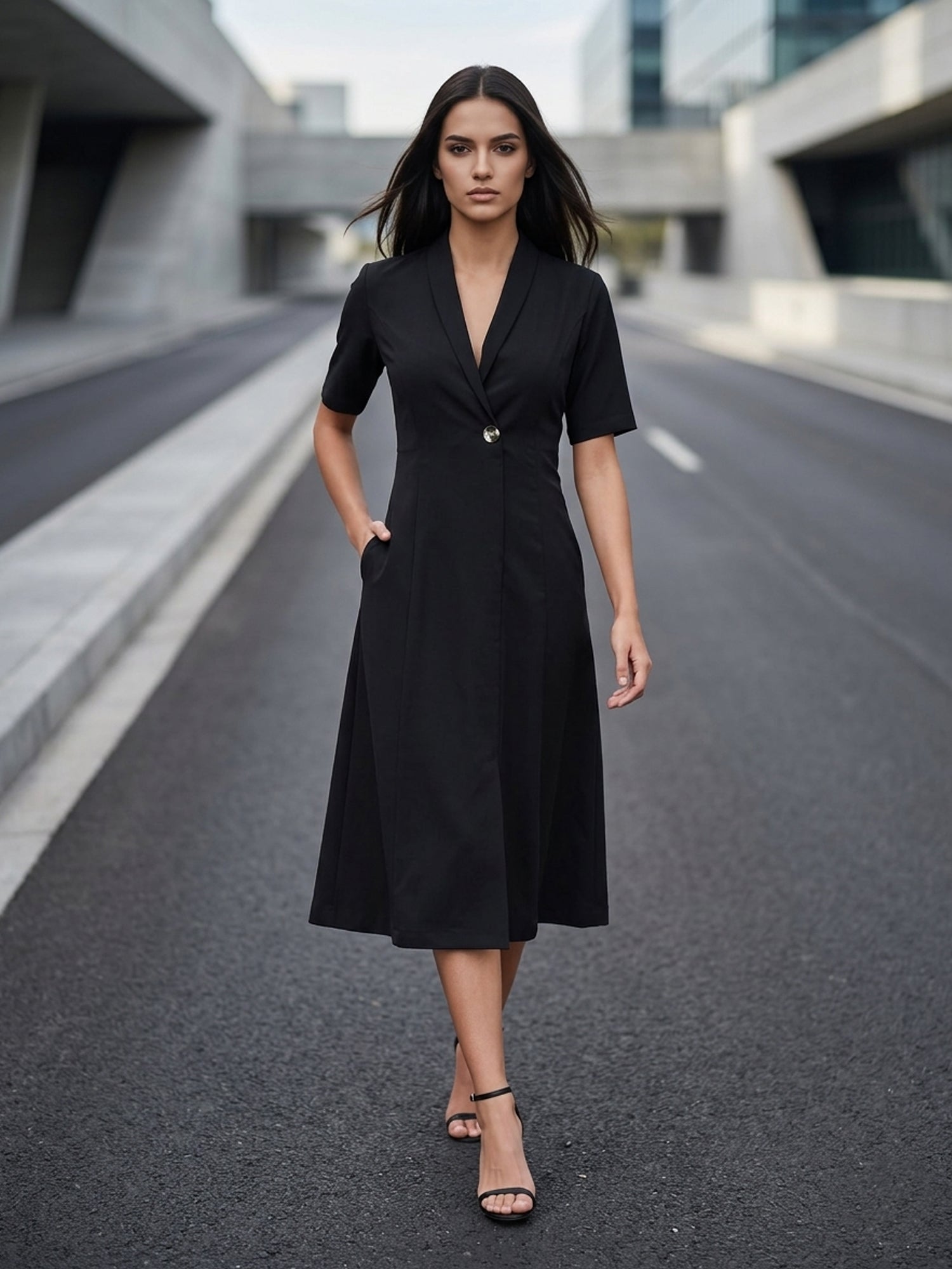 Buy Stalwart Shawl Collared Dress - Black Color | Dresses for Women | SALT Attire Buy Stalwart Shawl Collared Dress - Black Color | Dresses for Women | SALT Attire