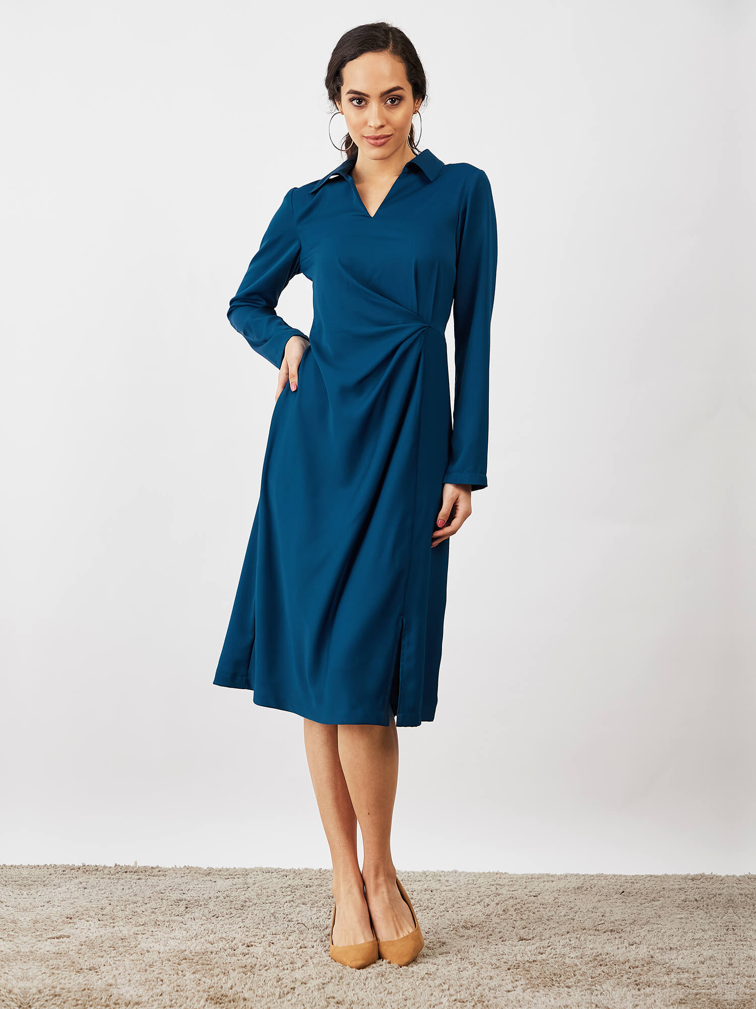 Tealquila Sunrise Draped A-Line Dress - Teal