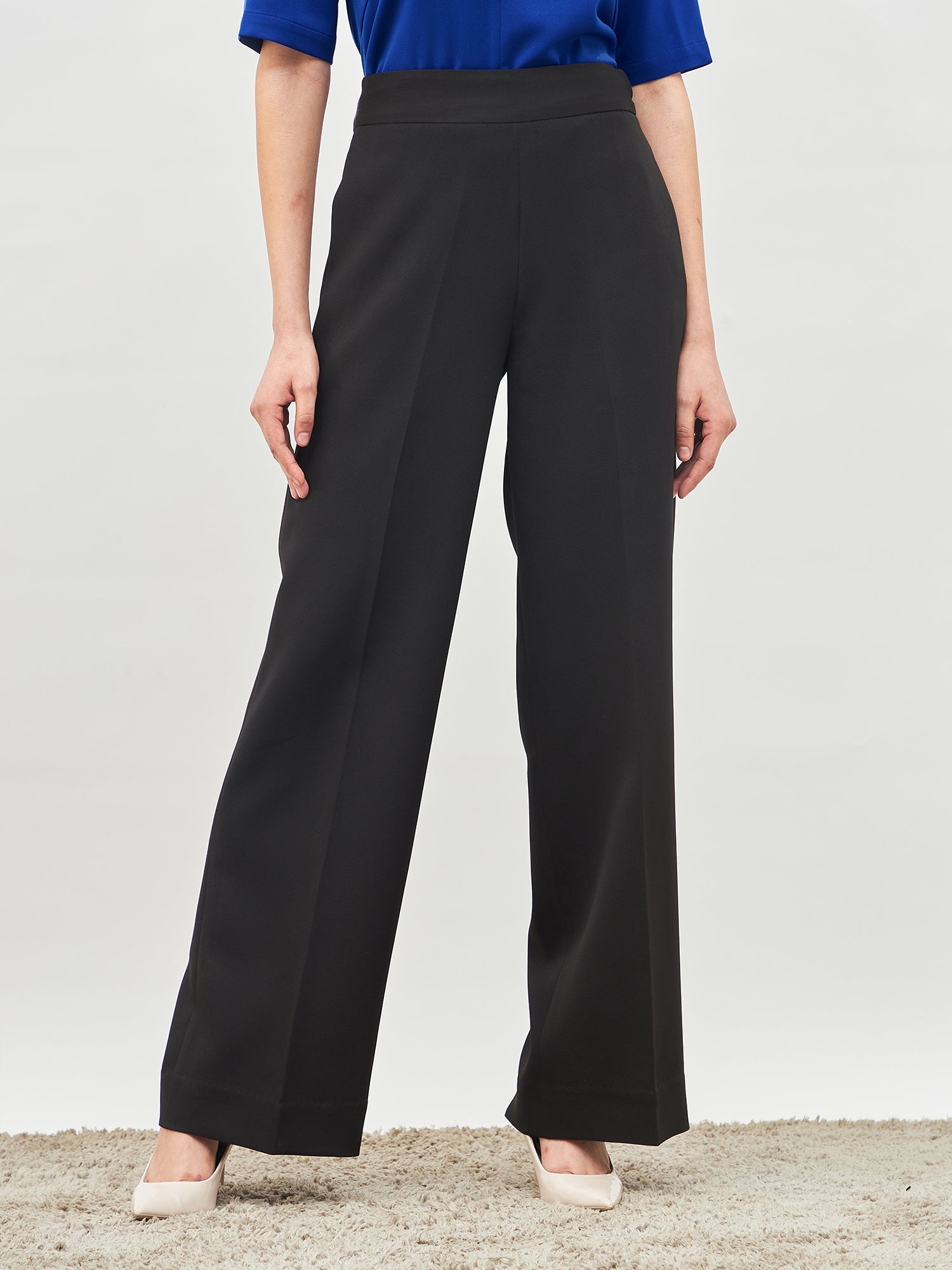 Buy Tenacious High Rise Flared Trousers Black Color Pants for Women SALT Attire