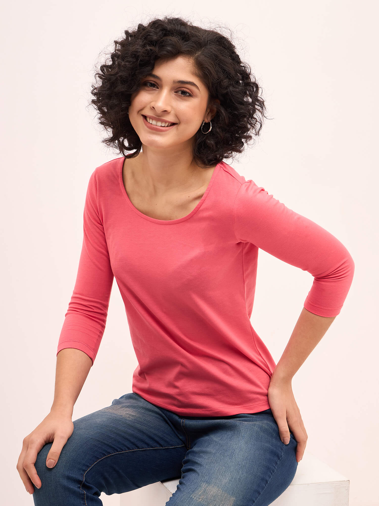 Tender Scoop Neck T-Shirt - Coral Pink