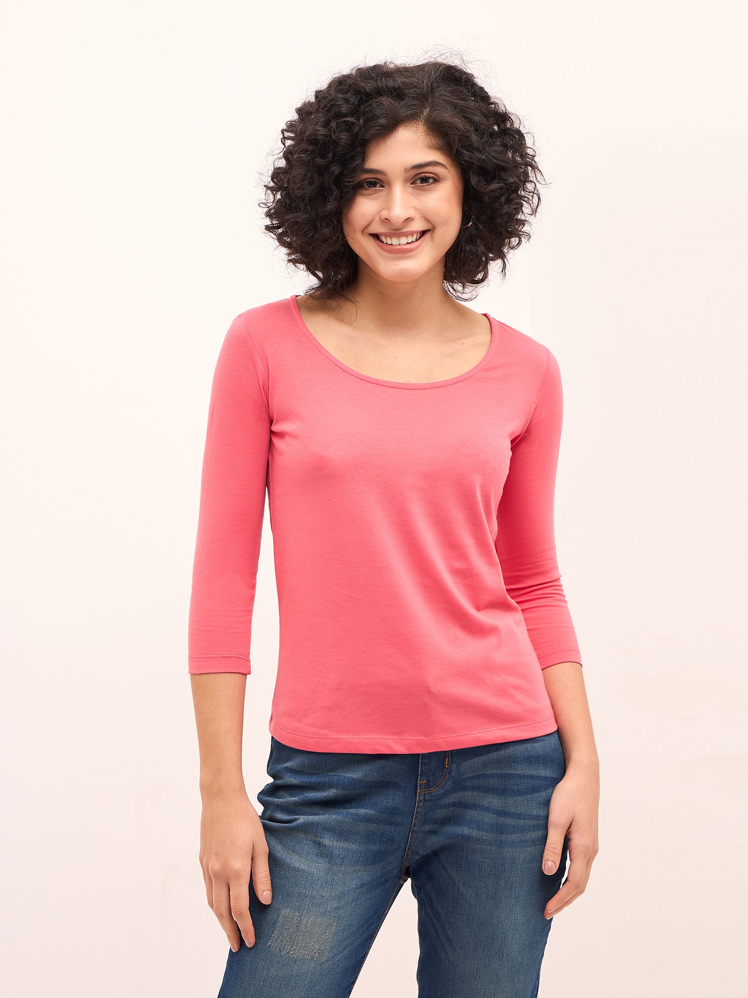 Tender Scoop Neck T-Shirt - Coral Pink
