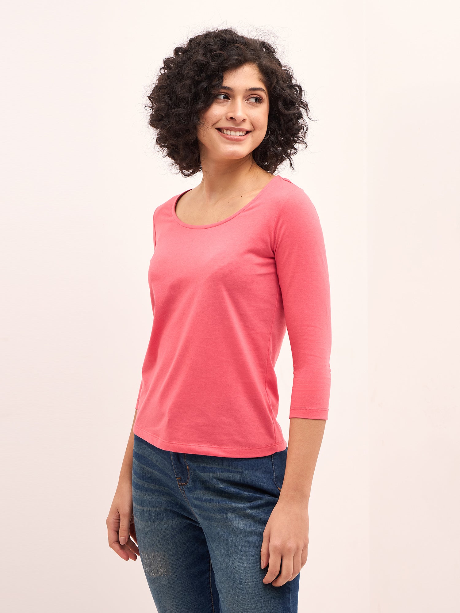 Tender Scoop Neck T-Shirt - Coral Pink