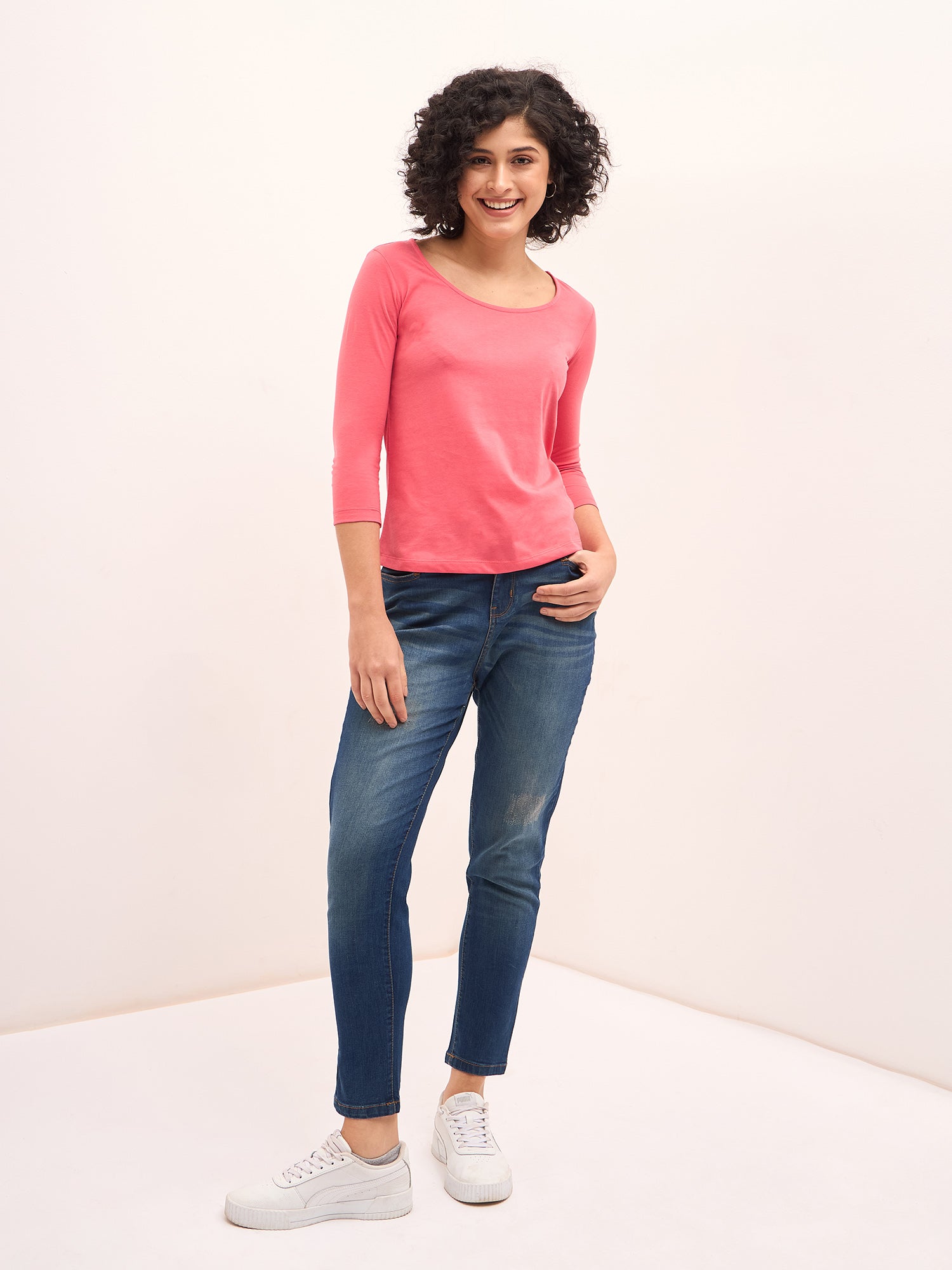 Tender Scoop Neck T-Shirt - Coral Pink
