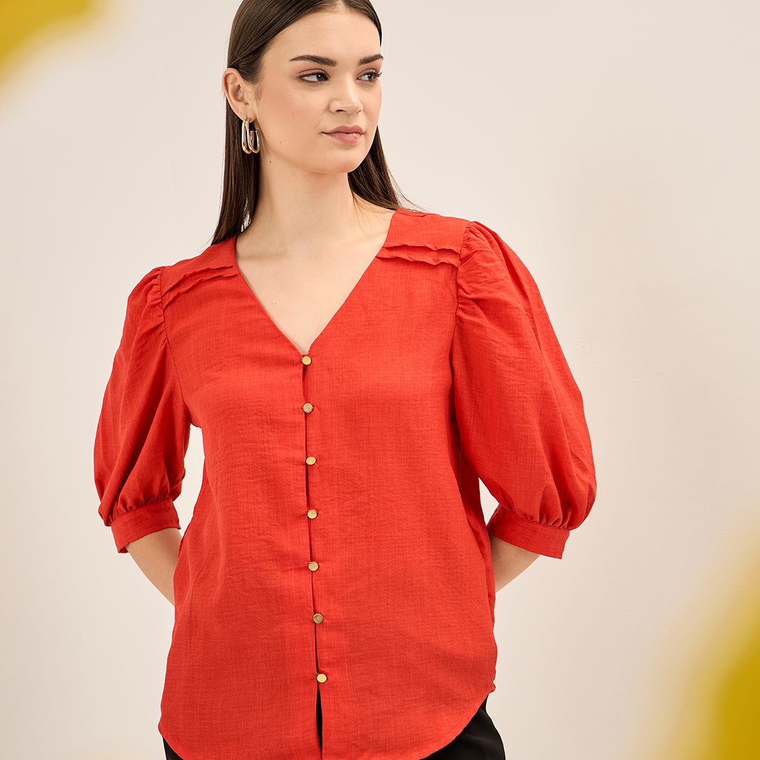 Tiger Lily Button Down Top - Red