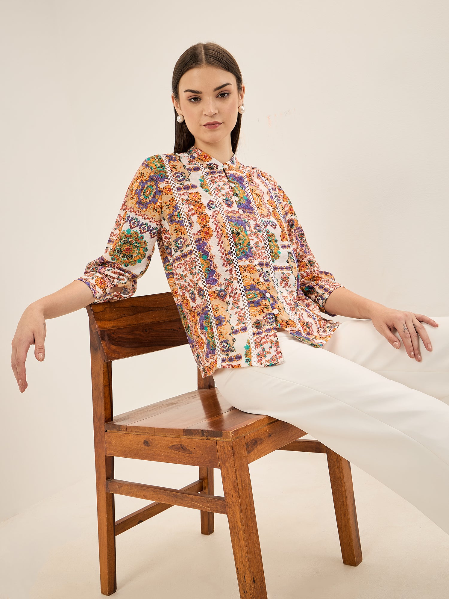Vividique Lace Insert Top - Multicolor