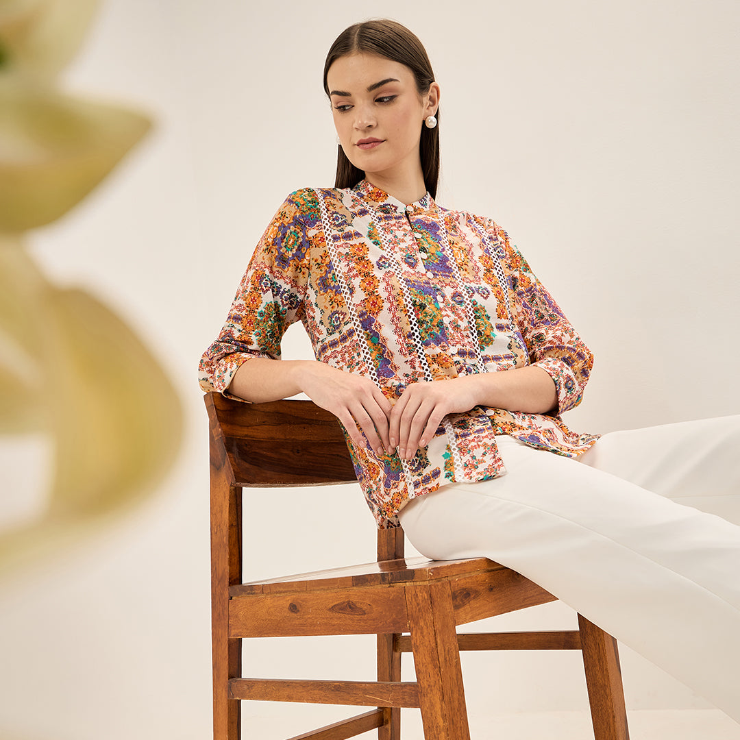 Vividique Lace Insert Top - Multicolor