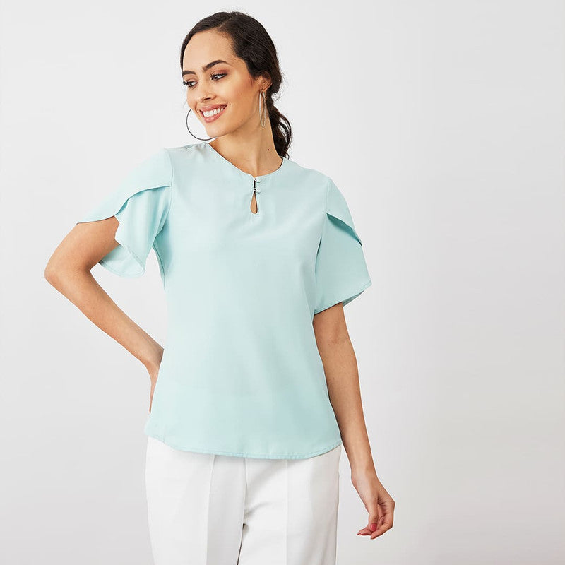 Tiffany Petal Sleeves Top - Ice Blue
