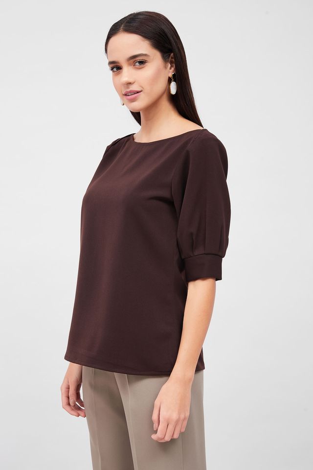 Mocha Pleated Sleeve Top - Brown