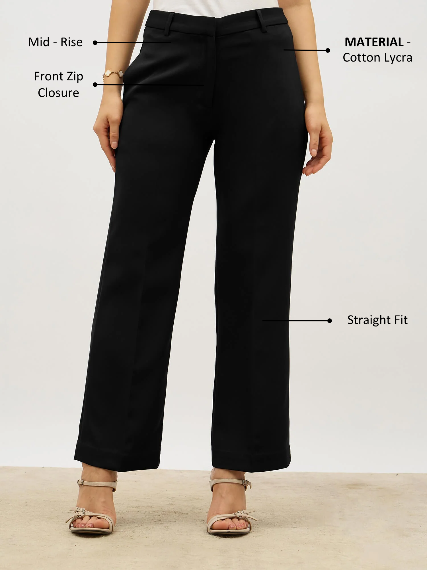 Tirana Mid Rise Straight Trousers-Black