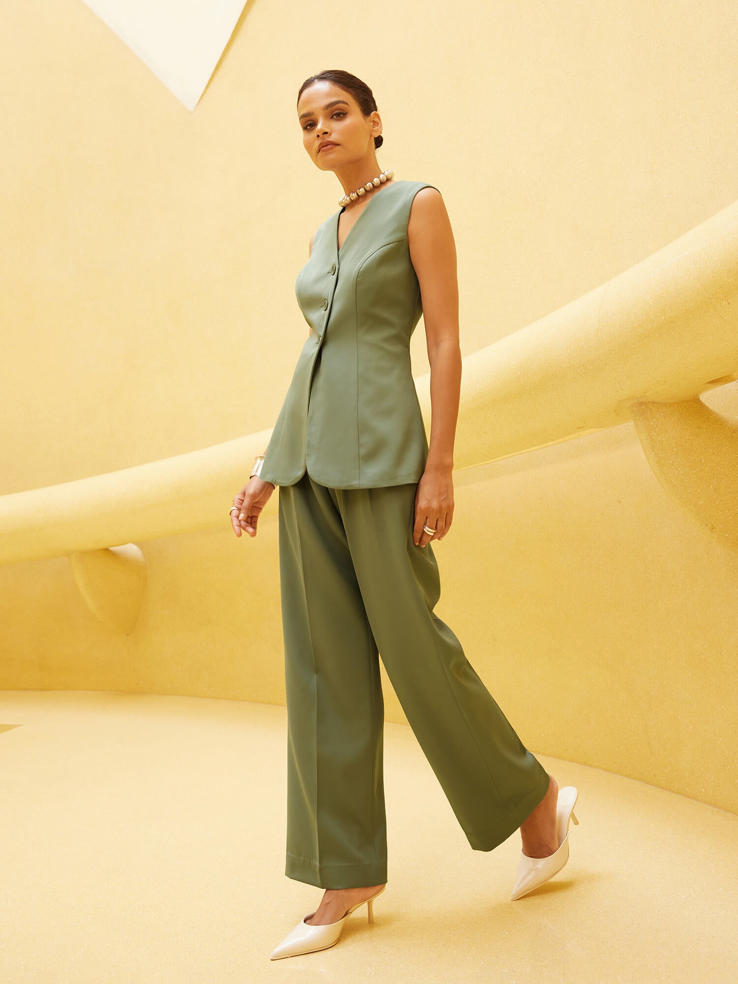 Allsaints V- Neck Vest Co-Ord Set - Sage Green