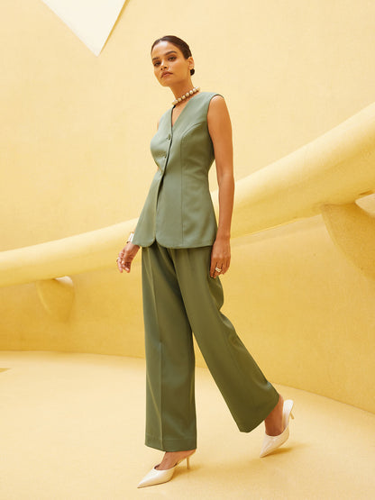 Allsaints V- Neck Vest Co-Ord Set - Sage Green