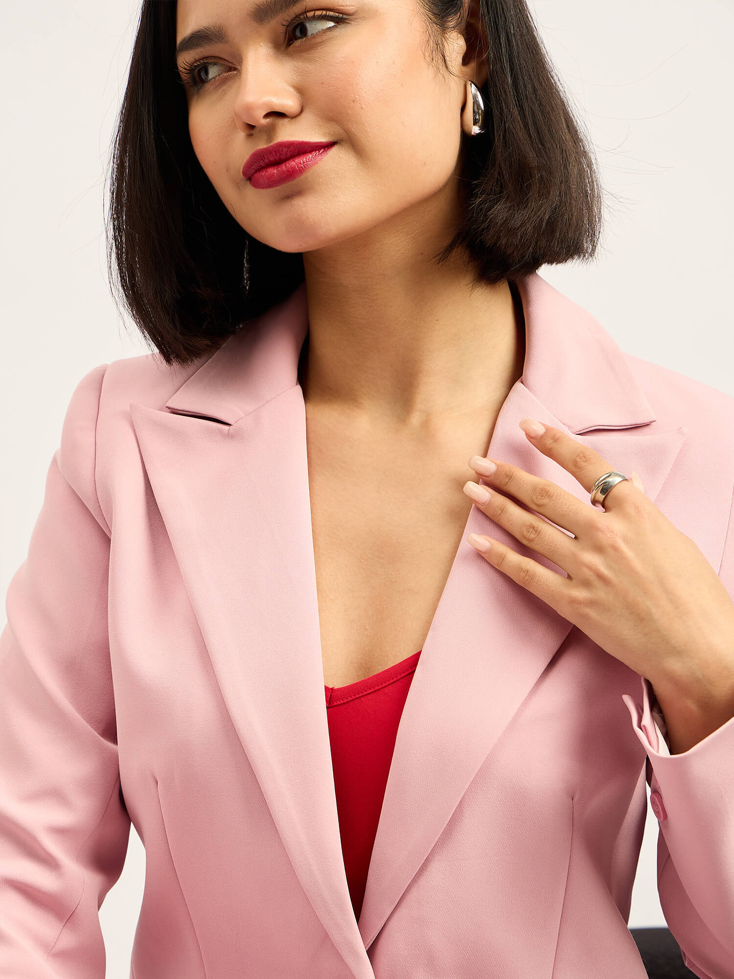 Beloved Single Breasted Blazer with Boot cut Pant Suit Set - Blush Pink