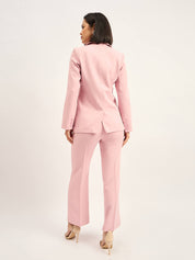 Beloved Single Breasted Blazer with Boot cut Pant Suit Set - Blush Pink