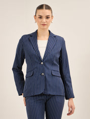 Sincere-Navy Stripes Striped Single Breasted Blazer - Navy